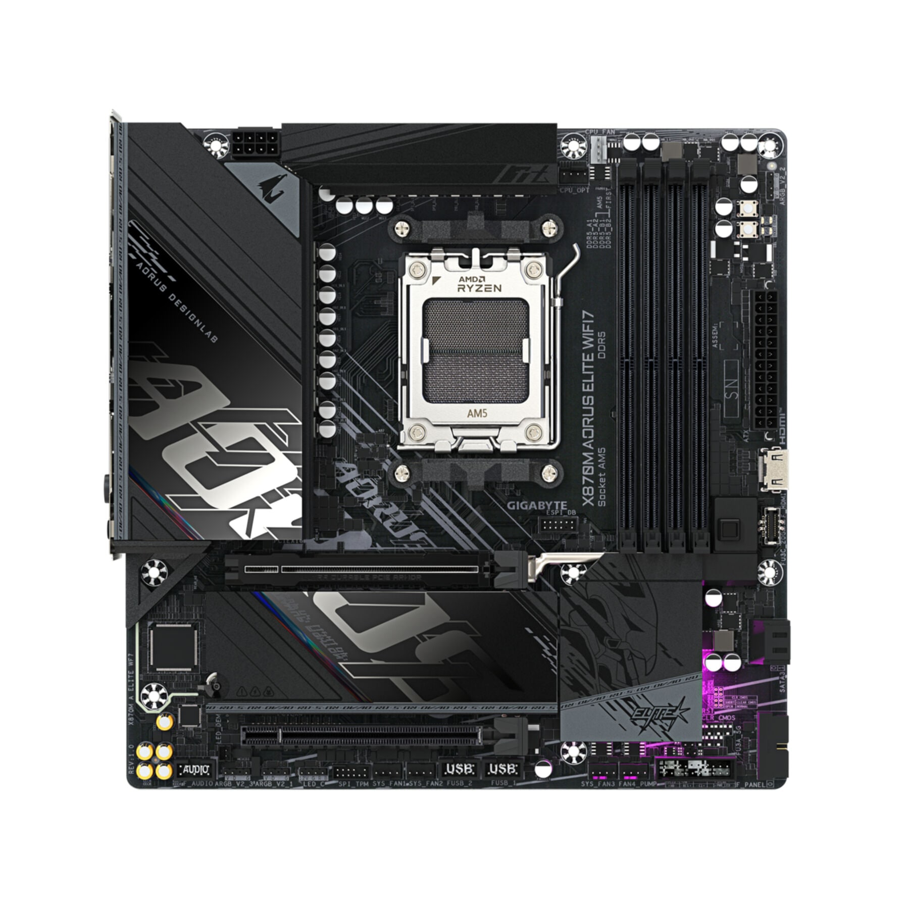 Gigabyte Mainboard »X870M AORUS ELITE WIFI7 Mainboard – Unterstützt AMD Ryzen 9000 CPUs, d«