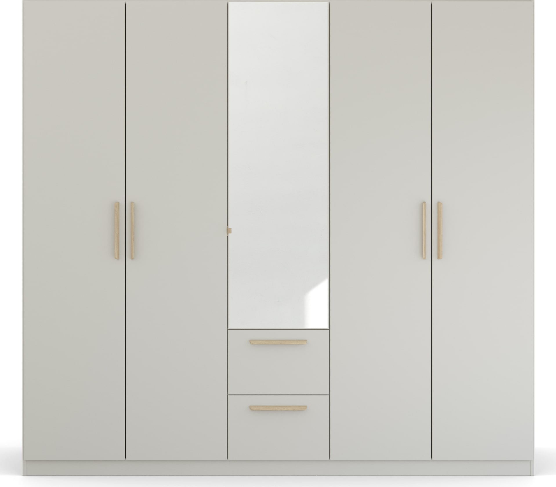 rauch Kleiderschrank »Skandi by Quadra Spin Schlafzimmerschrank«, im Landhaus-Stil mit Massivholzgriffen, mit Schubladen und Spiegel