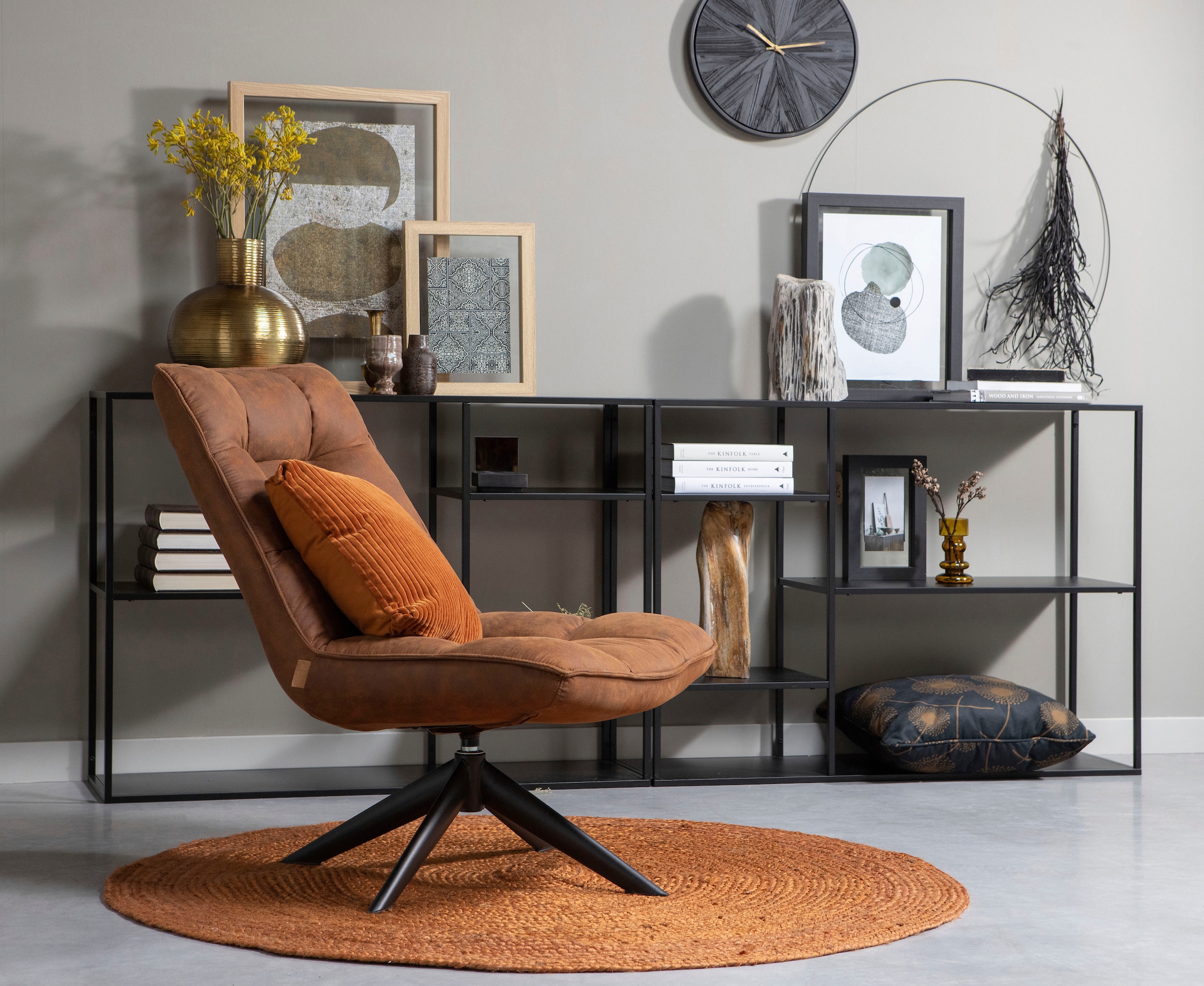 WOOOD Drehsessel »Jouke mit Kunstleder-Bezug und Drehmechanismus B 70 x T 85 x H 90 cm« Sitzhöhe 46–42 cm, Tragkraft 140 kg, pulverbeschichtetes Metallgestell