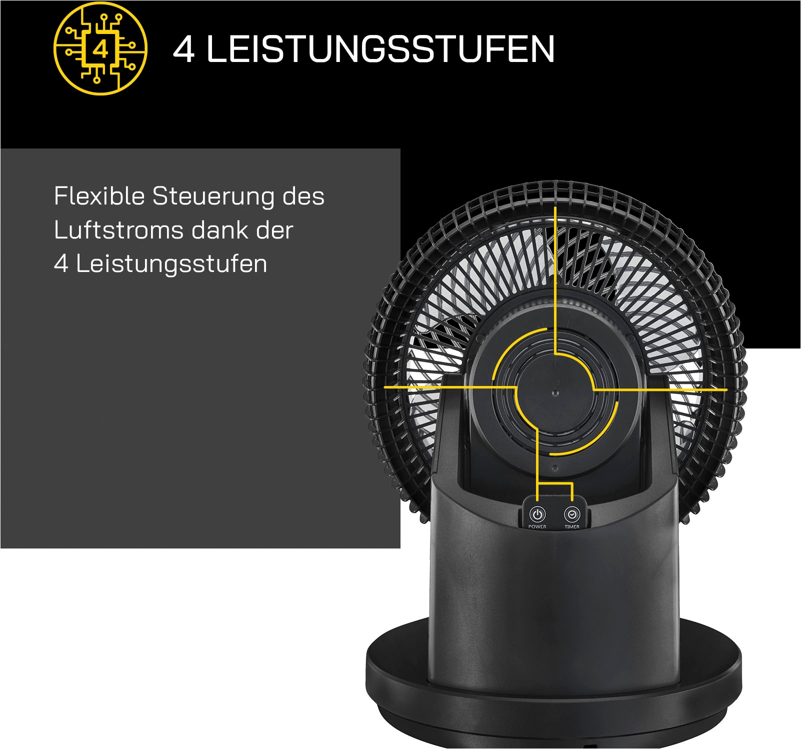 Gutfels Tischventilator »VT 66566 sw«, LED Key Touch Control & Fernbedienung, 7 Stunden Timer, 60 W Leistung