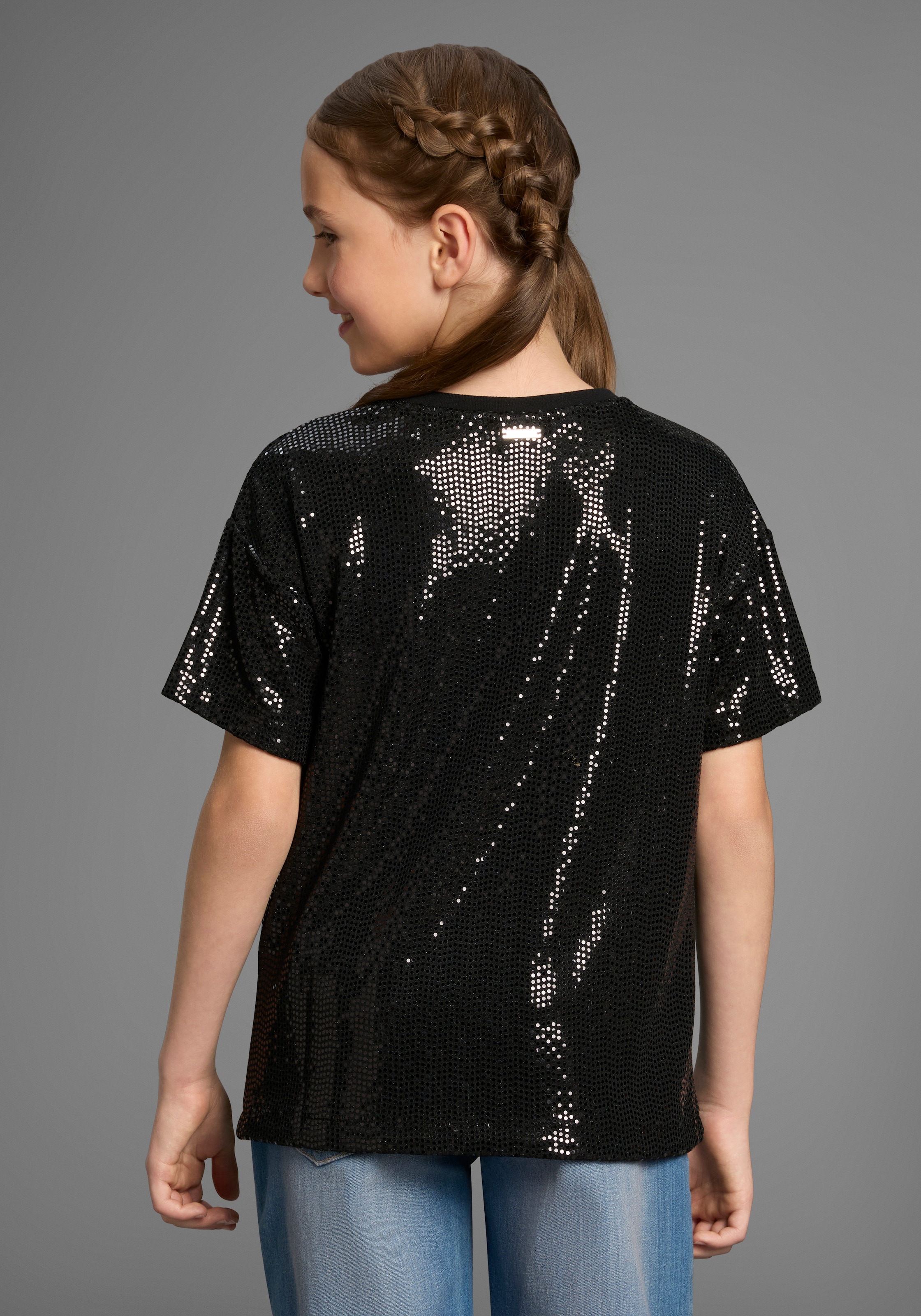 Bruno Banani T-Shirt »festliches Glitzershirt in Paillettenoptik, für Mädchen« Für TEENS, Shirt aus glitzernden Material