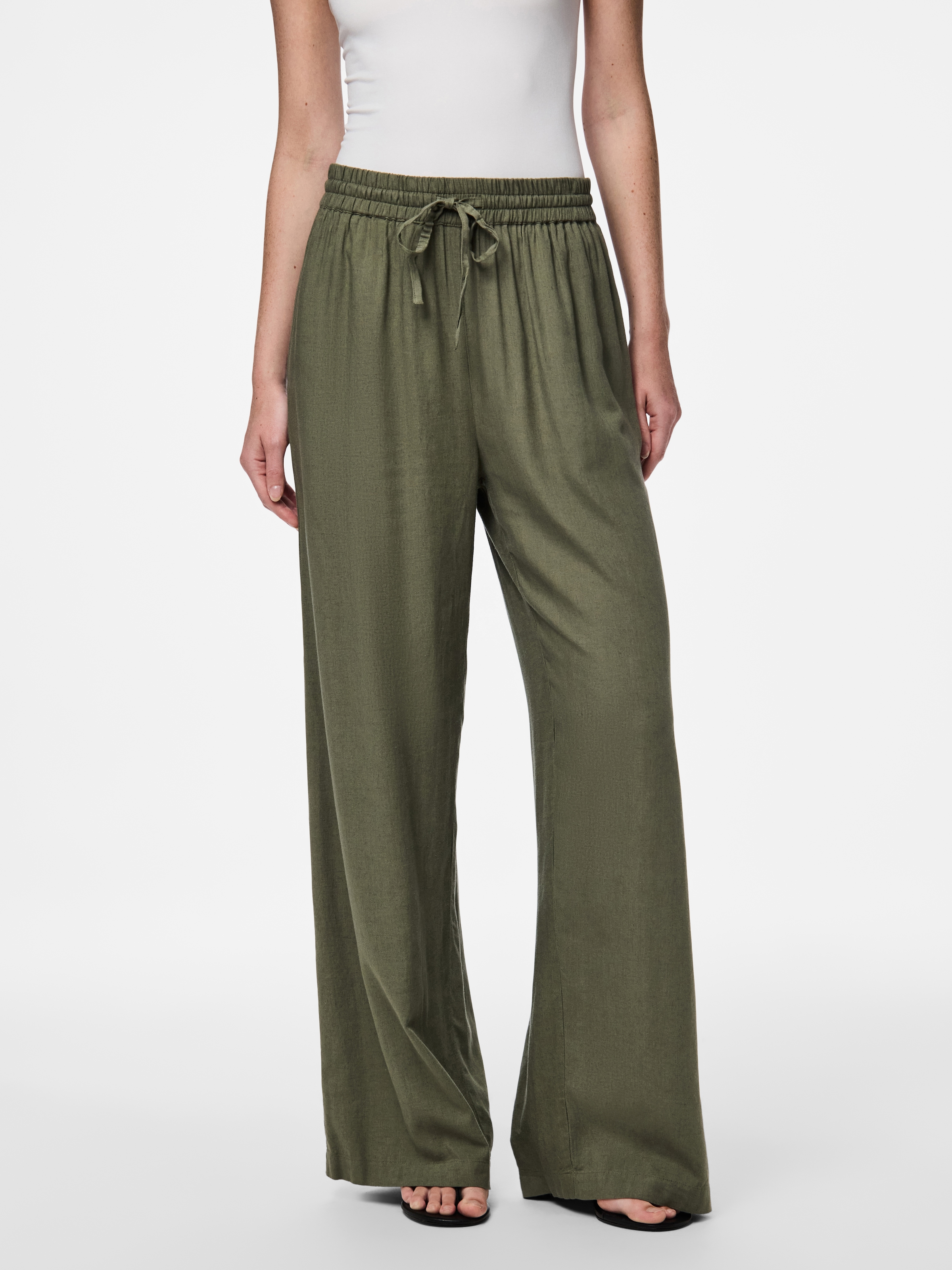 pieces Schlupfhose »PCPIA HW WIDE PANTS WVN NOOS«, mit Leinen