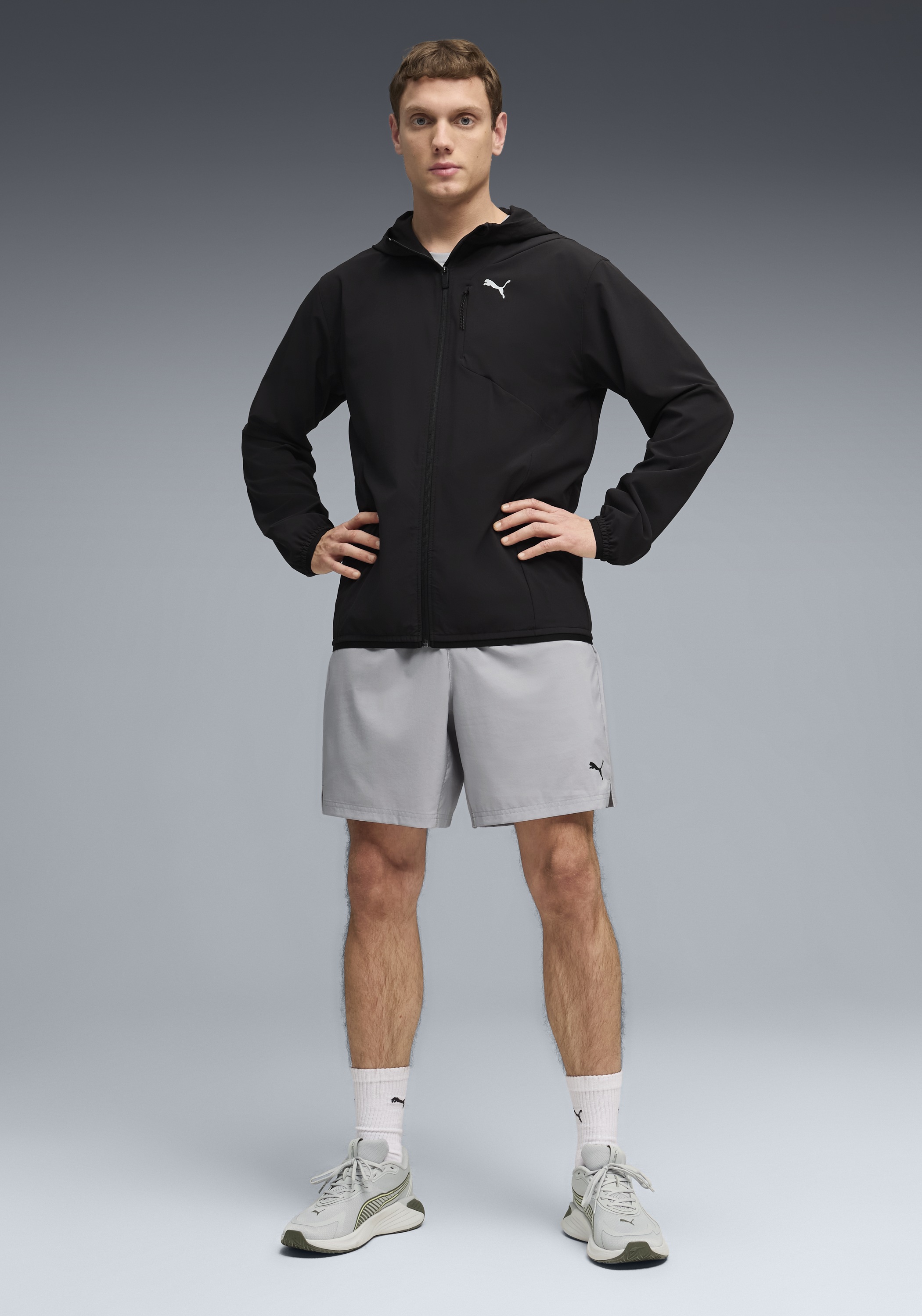 PUMA Kapuzensweatjacke »M PWRTRAIN STRETCH WOVEN JACKET« mit Kapuze, für Training und sportliche Aktivitäten, Regular Fit