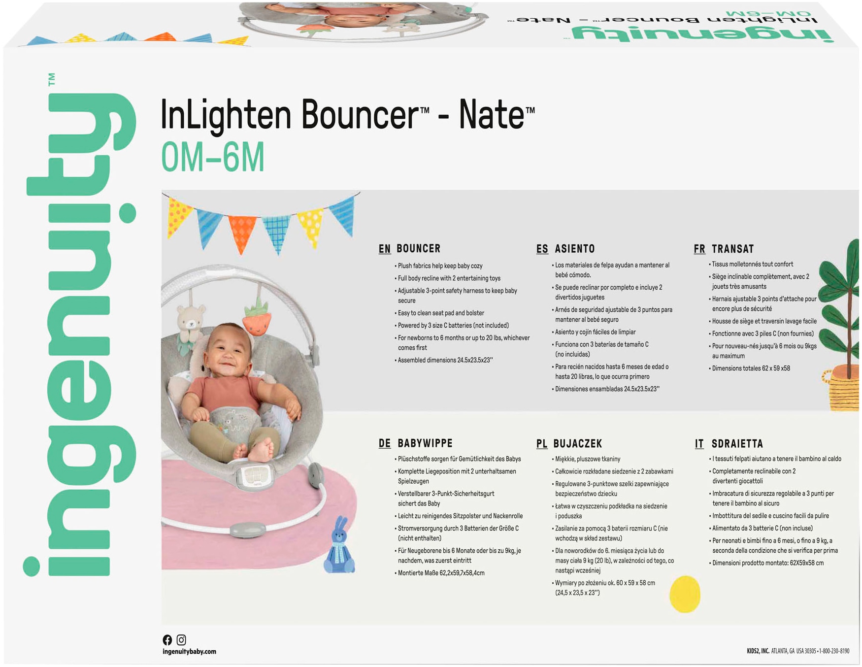 ingenuity Babyschaukel »InLighten Bouncer™ - Nate™«, bis 9 kg, mit Licht und Sound