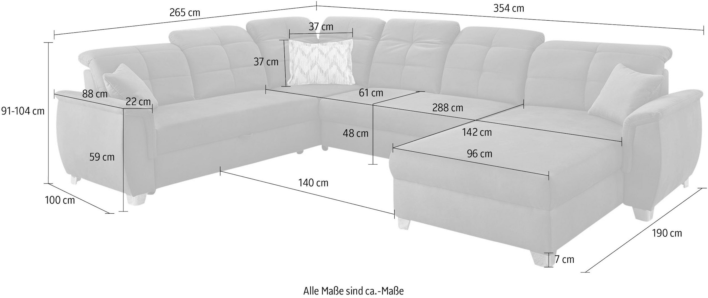 Jockenhöfer Gruppe Wohnlandschaft »Livorno U-Form«, mit 7 individuell verstellbaren Kopfteilen, Bett- und Relaxfunktion