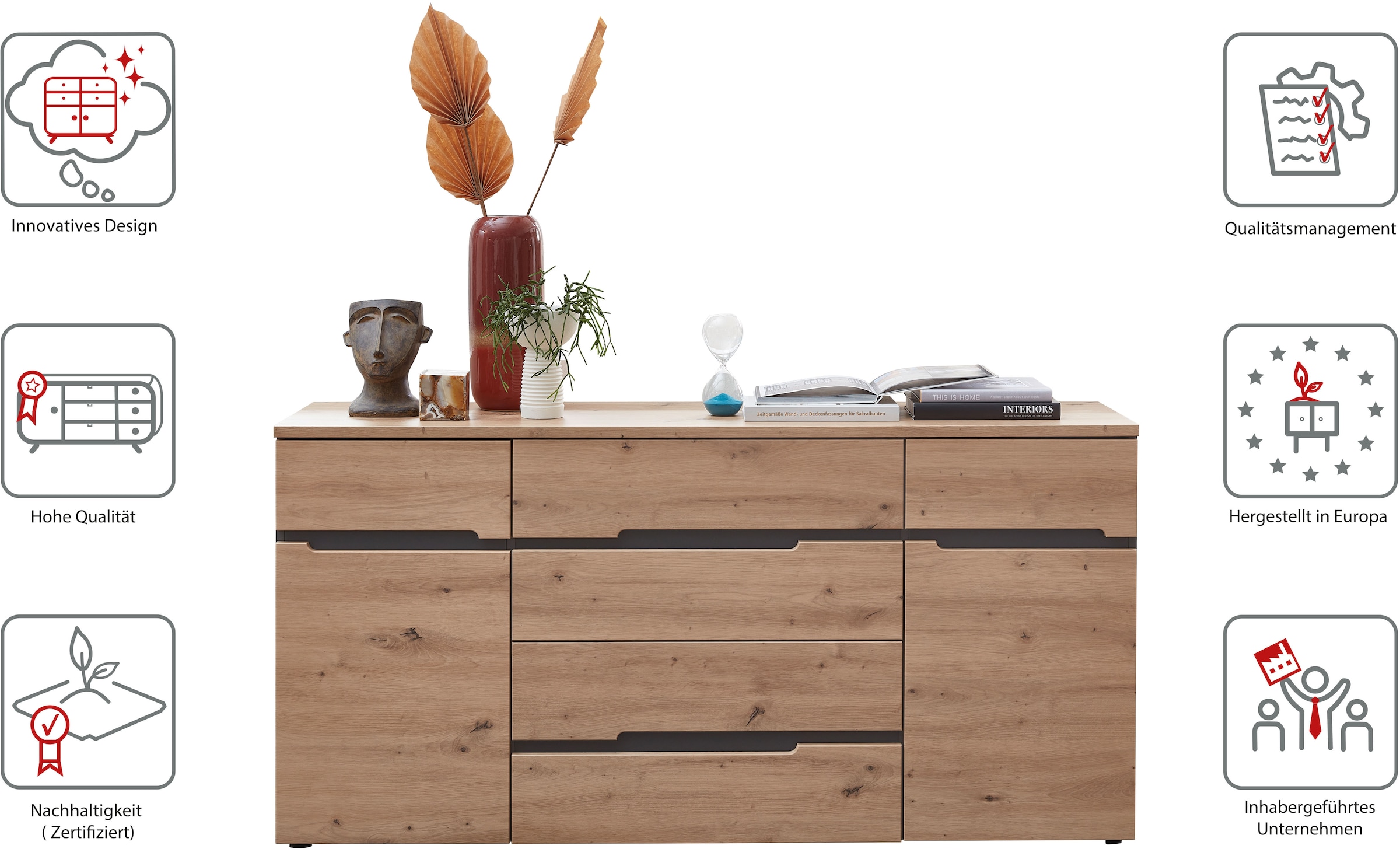 Innostyle Sideboard »MEMPHIS, TOPSELLER!«, (Sideboard, Wohnzimmerschrank), leichte Montage, viel Stauraum
