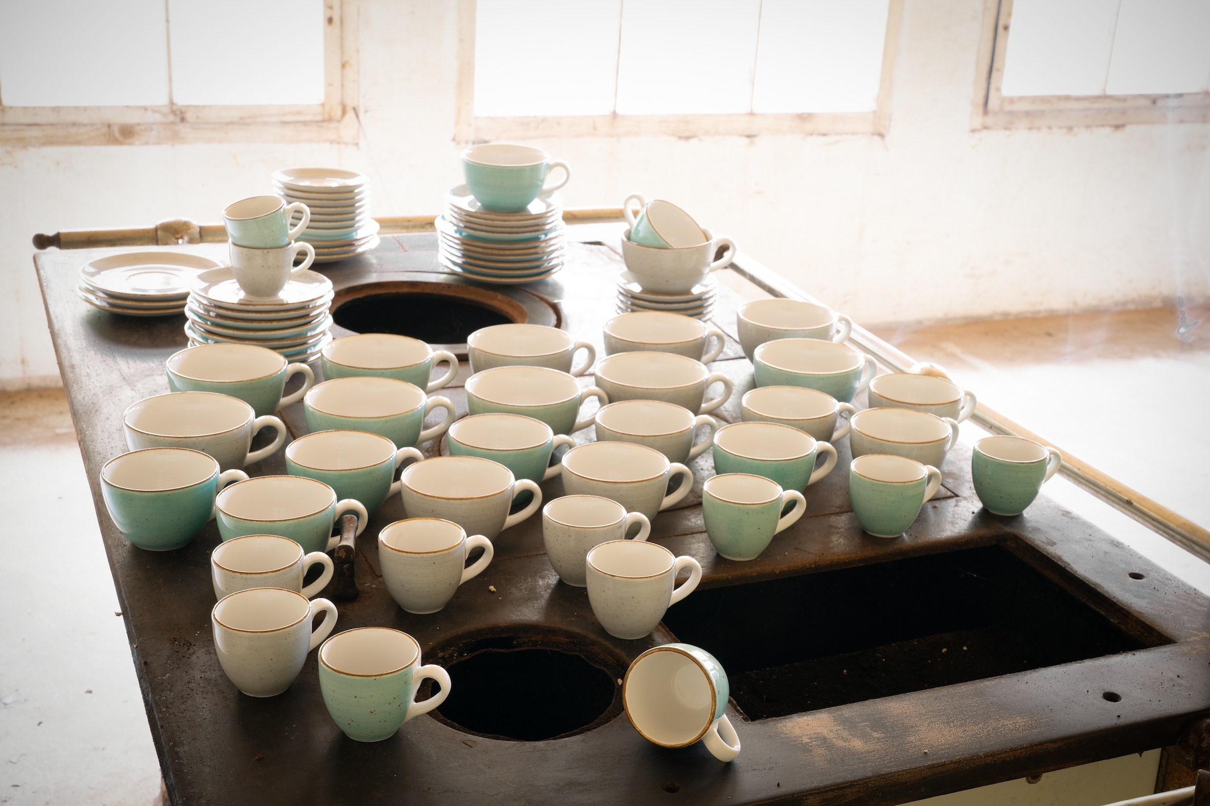 CreaTable Espressotasse »Vintage Nature Stein, Espresso-Set, 8-tlg.« Handgemalt, Gesprenkelt, Rustikales Außenband