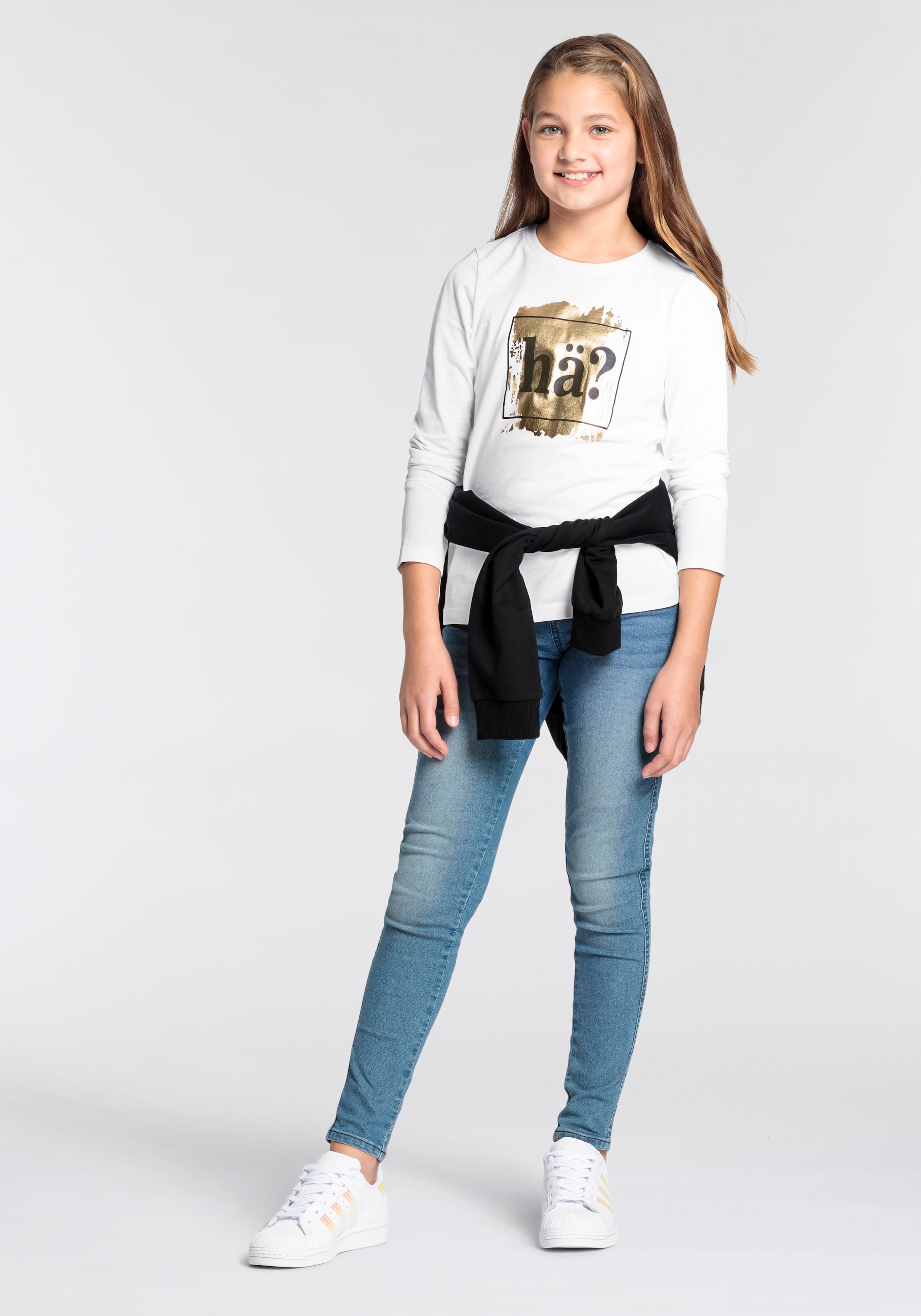 KIDSWORLD Langarmshirt »Sprücheshirt«, Langarm, taillierter Schnitt, mit stylischem Druck