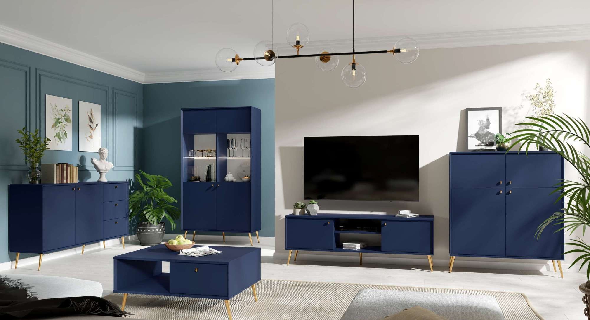 Home affaire Kommode »ROMILDA Sideboard mit 3 Schubladen und 2 Türen, B/T/H: 156/40,5/89 cm« Kommode mit goldenen Griffen auf goldenen Füßen, viel Stauraum