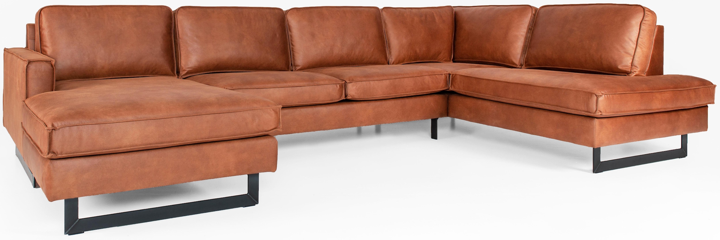 Places of Style Wohnlandschaft »Pinto, 350 cm, U-Form, XXL, mit Ottomanen«, Cord, Chenille, Lederoptik, mit Keder, Metallfüße, Wellenunterfederung
