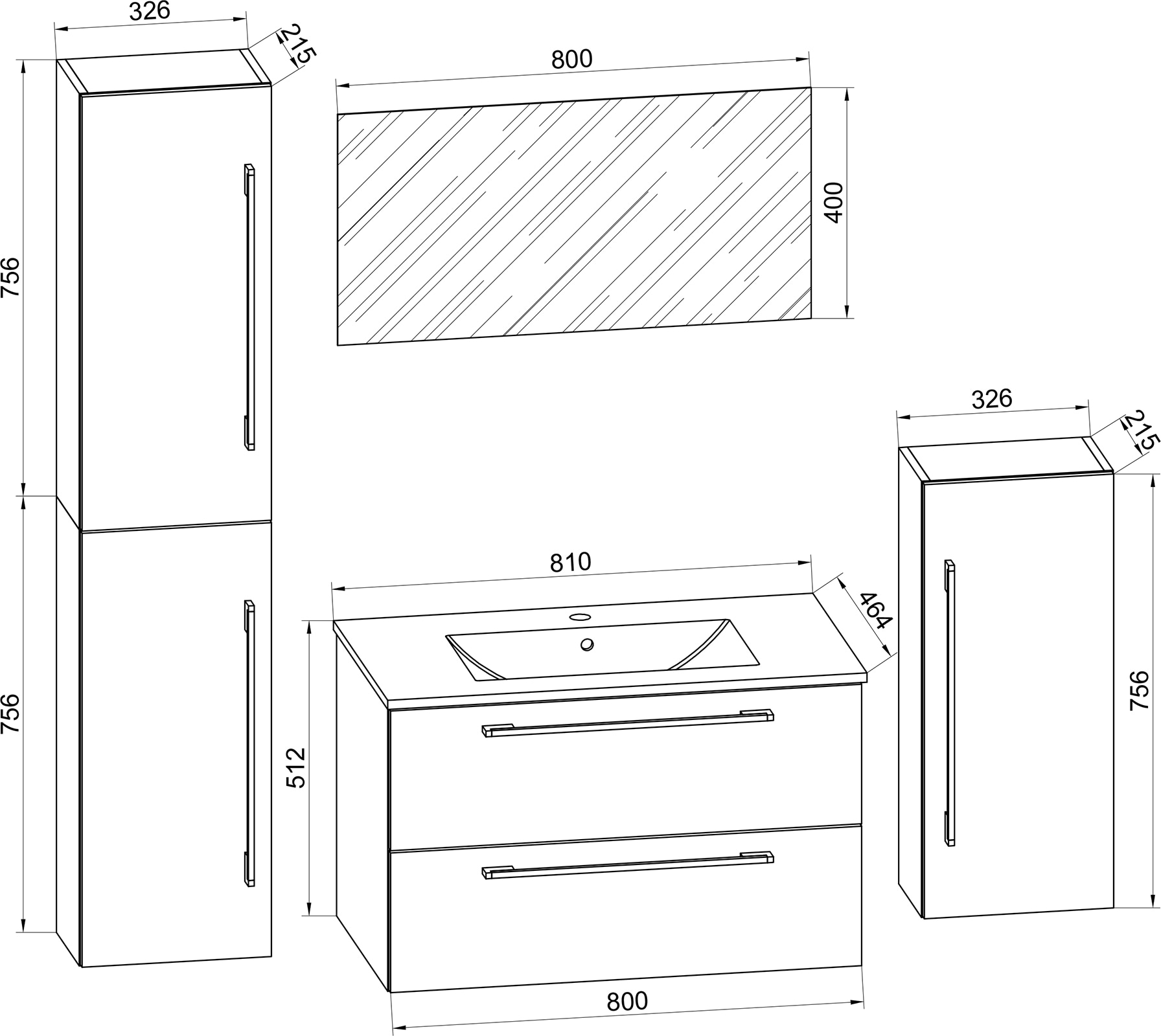 VCM Waschtisch »5-tlg. Waschplatz Waschtisch Badinos Schublade SP« 5 Stk. tlg.