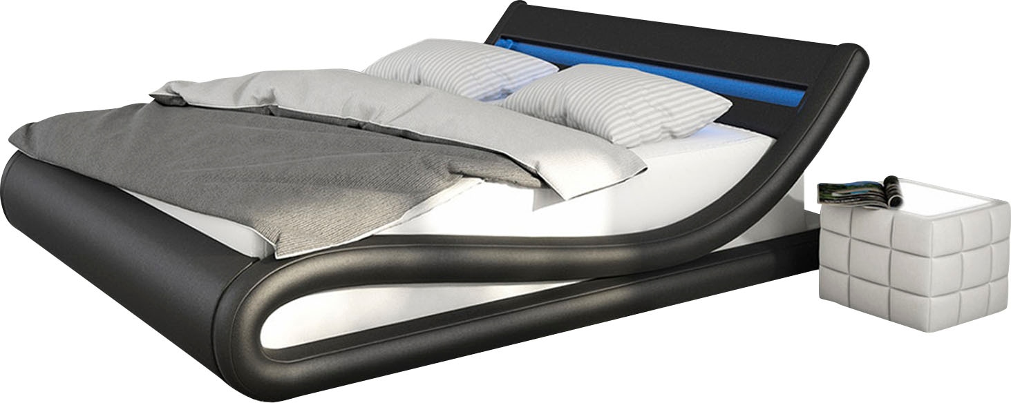 SalesFever Polsterbett, mit LED-Beleuchtung, Kunstleder, Design Bett in moderner Form
