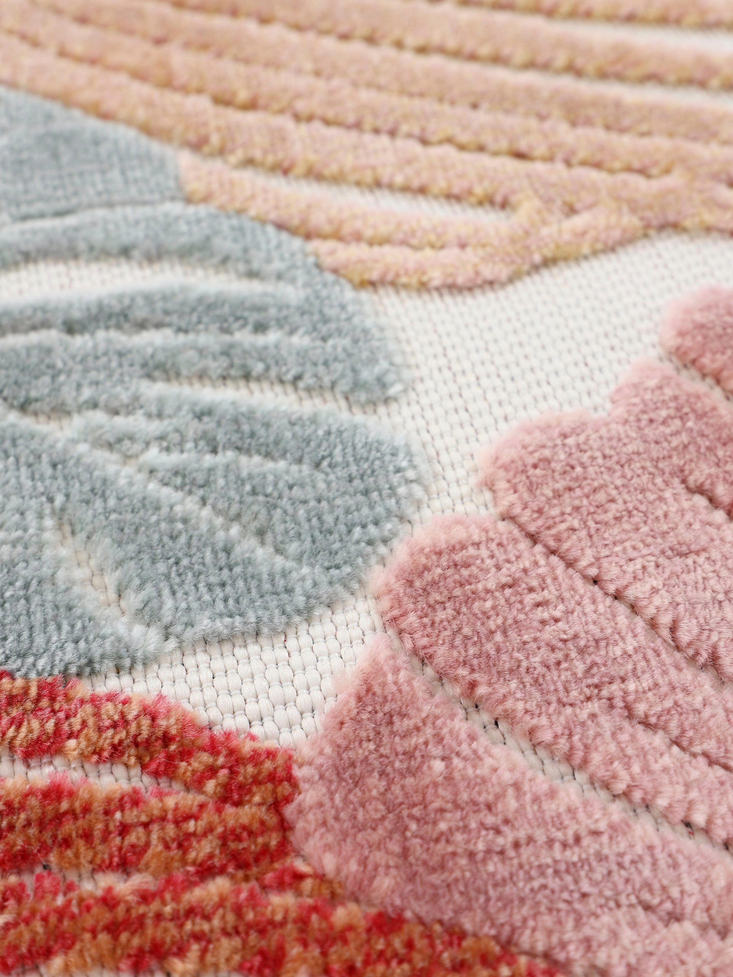 carpetfine Teppich »Deja 104«, rund, 4 mm Höhe, robustes Flachgewebe, Motiv- Floral Palmenblätter, Hoch-Tief Effekt