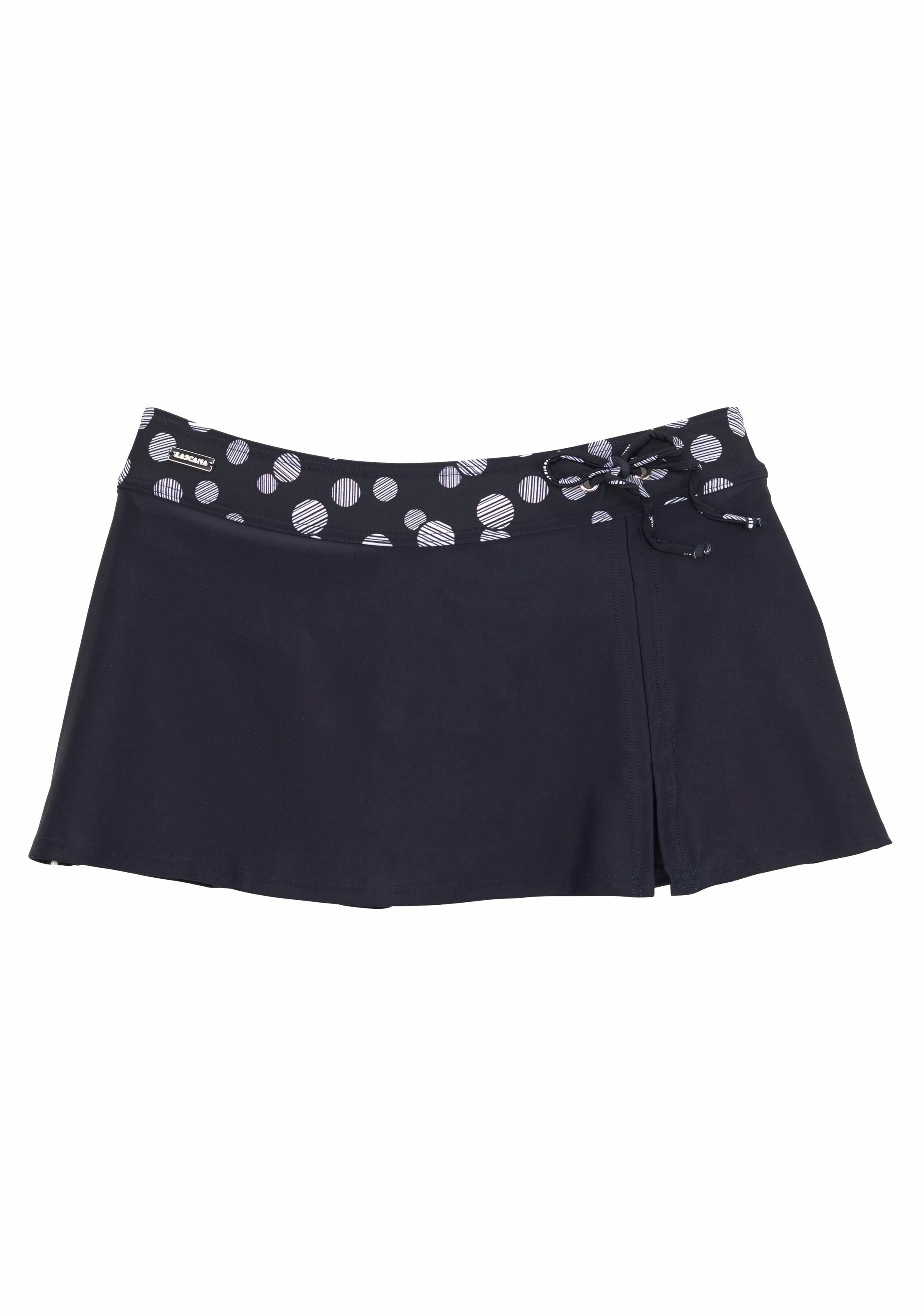 LASCANA, Damen, Bade-Rock mit integrierter Bikinihose und bedrucktem Bündchen, marine-weiß, N-Gr, 48 - N-Gr, marine-weiß, Strandrock mit integrierter 