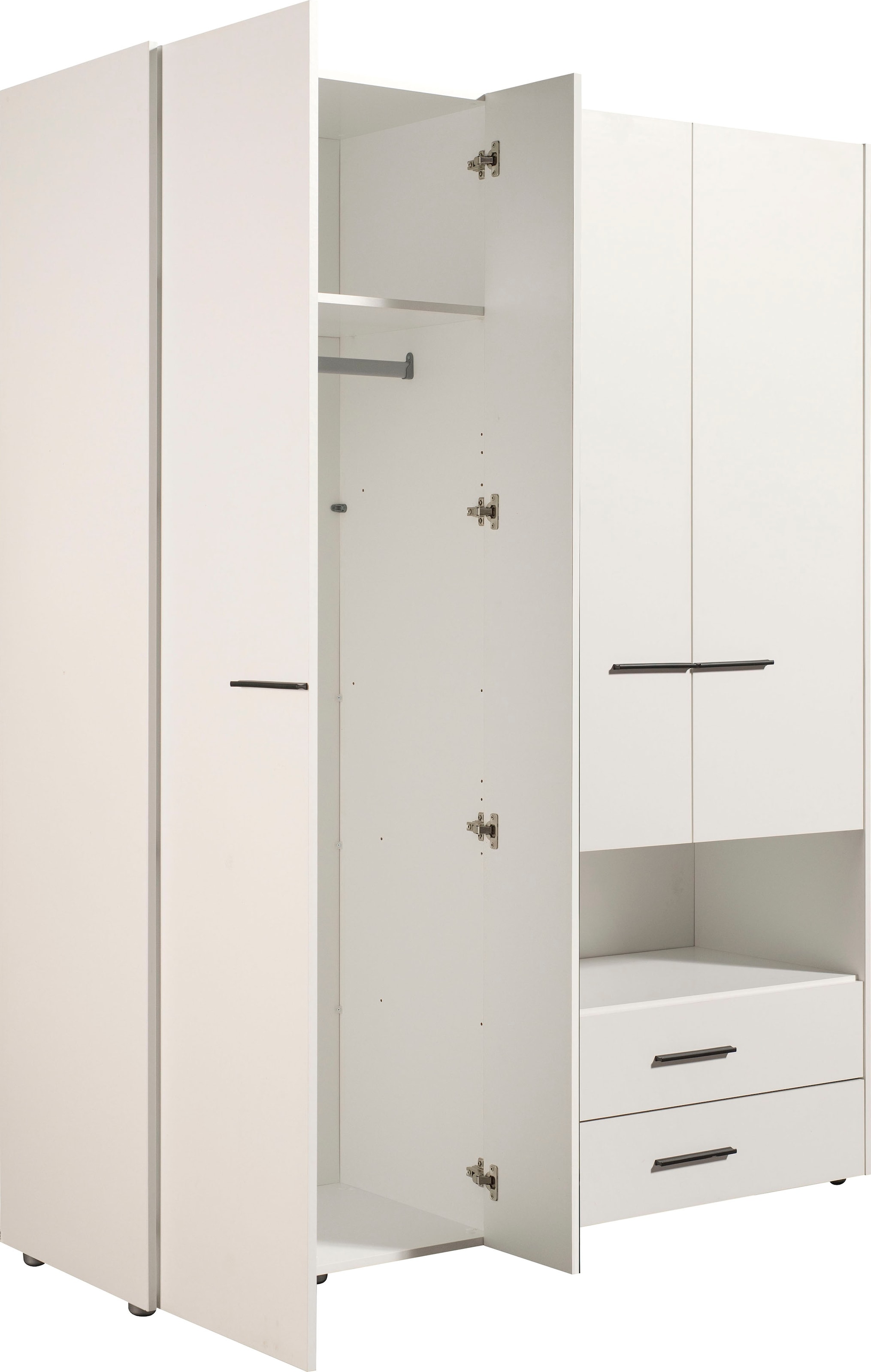 INOSIGN Kleiderschrank »Leon, FSC® -zertifiziertem Holzwerkstoff«, mit Spiegel, Innenausstattung und 2 Schubladen, 127,5x55x205,5cm