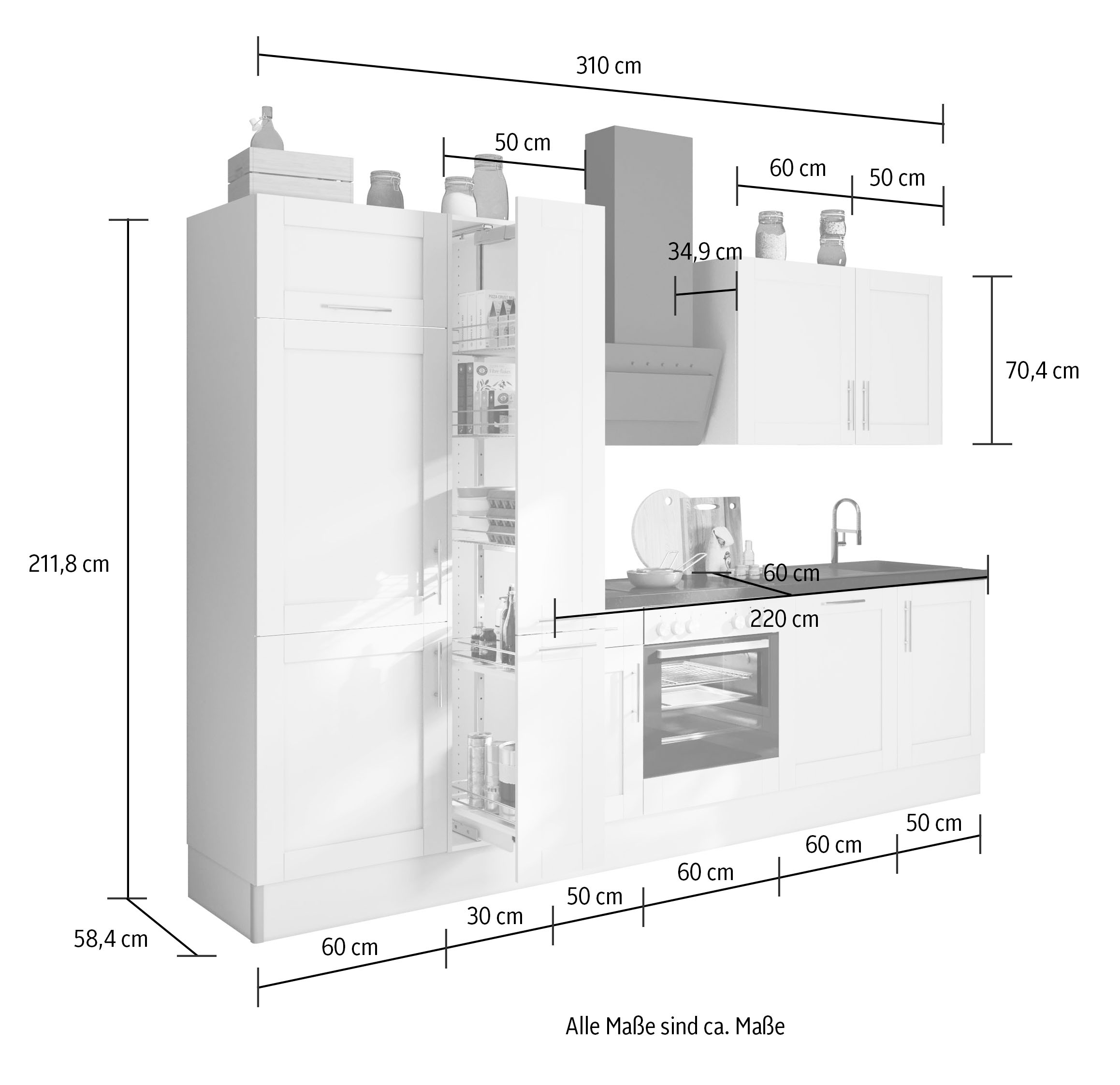 OPTIFIT Küche »Ahus«, Breite 310 cm,wahlweise mit E-Geräten,MDF Fronten,Soft Close Funktion