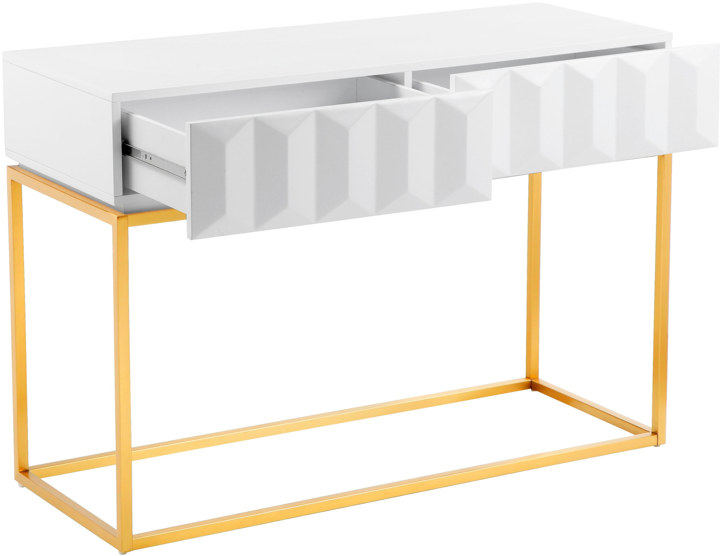 Leonique Konsolentisch »Alais« in 3D-Optik, mit zwei Schubladen und goldfarbenem Gestell