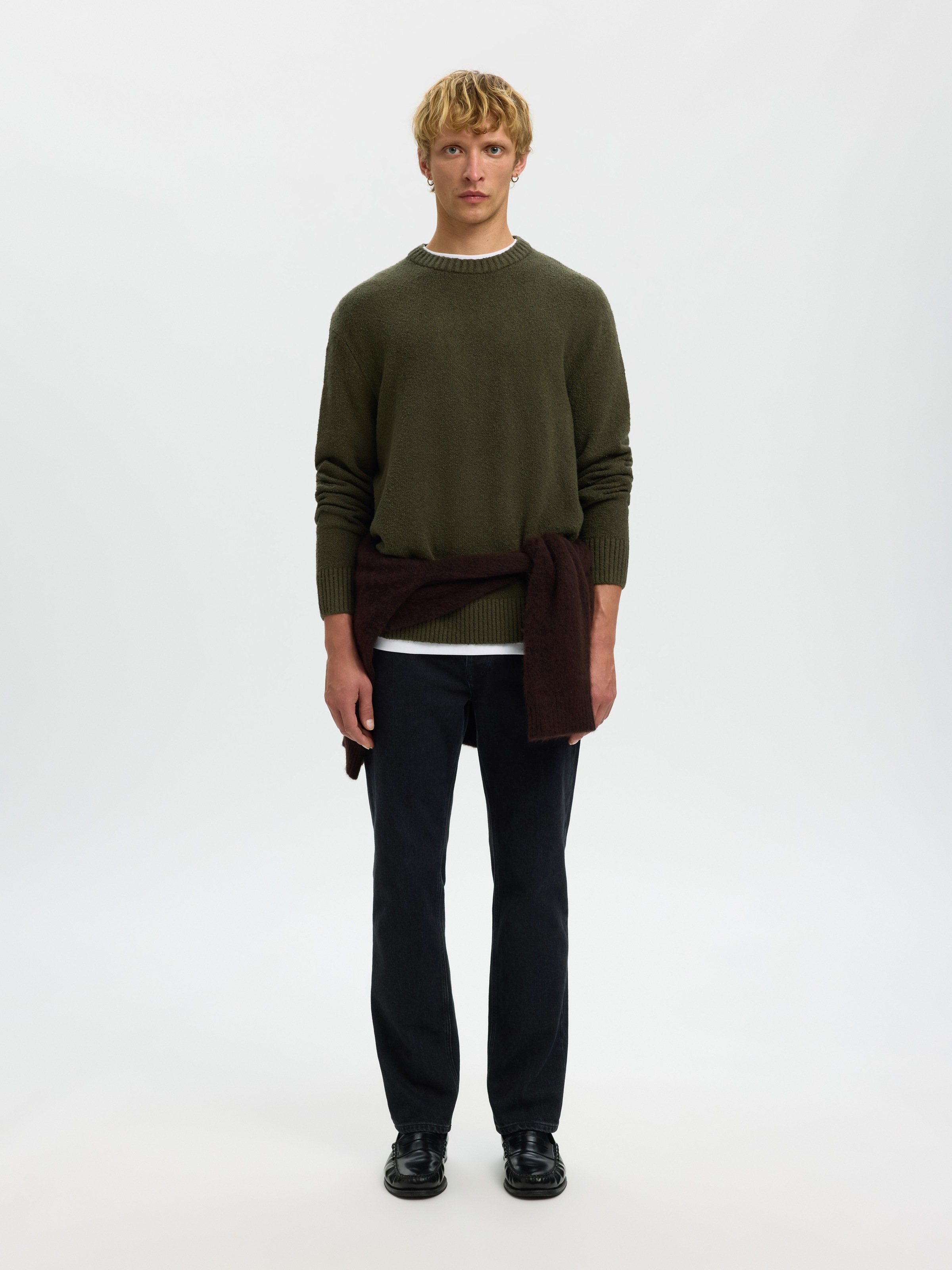 SELECTED Rundhalspullover »SLMALEX LS KNIT CREW NECK NOOS« Baumwollmischung, relaxed fit