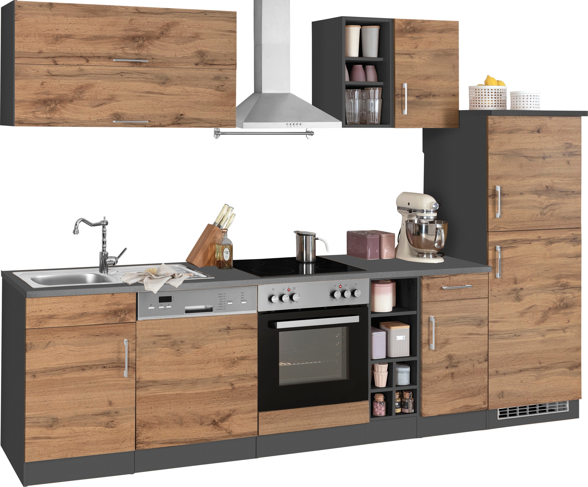 KOCHSTATION Küchenzeile »KS-Colmar« mit E-Geräten, Breite 300 cm