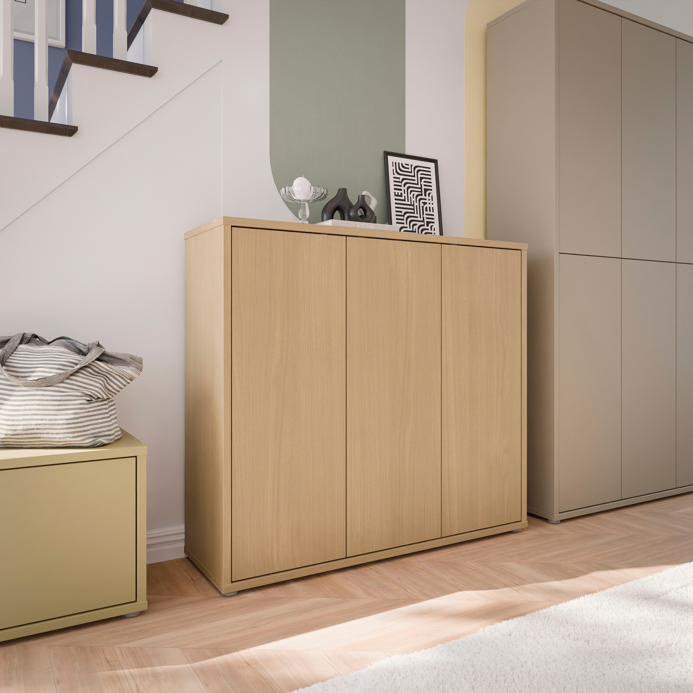 FORTE Schuhschrank »Alice Springs, Schuhschrank, Platz für 20 Paar Schuhe, 3 Türen« B/H/T 109,2/99,1/34,9 cm,  Stauraumschrank, Mehrzweckschrank, grifflose Front, Push to open