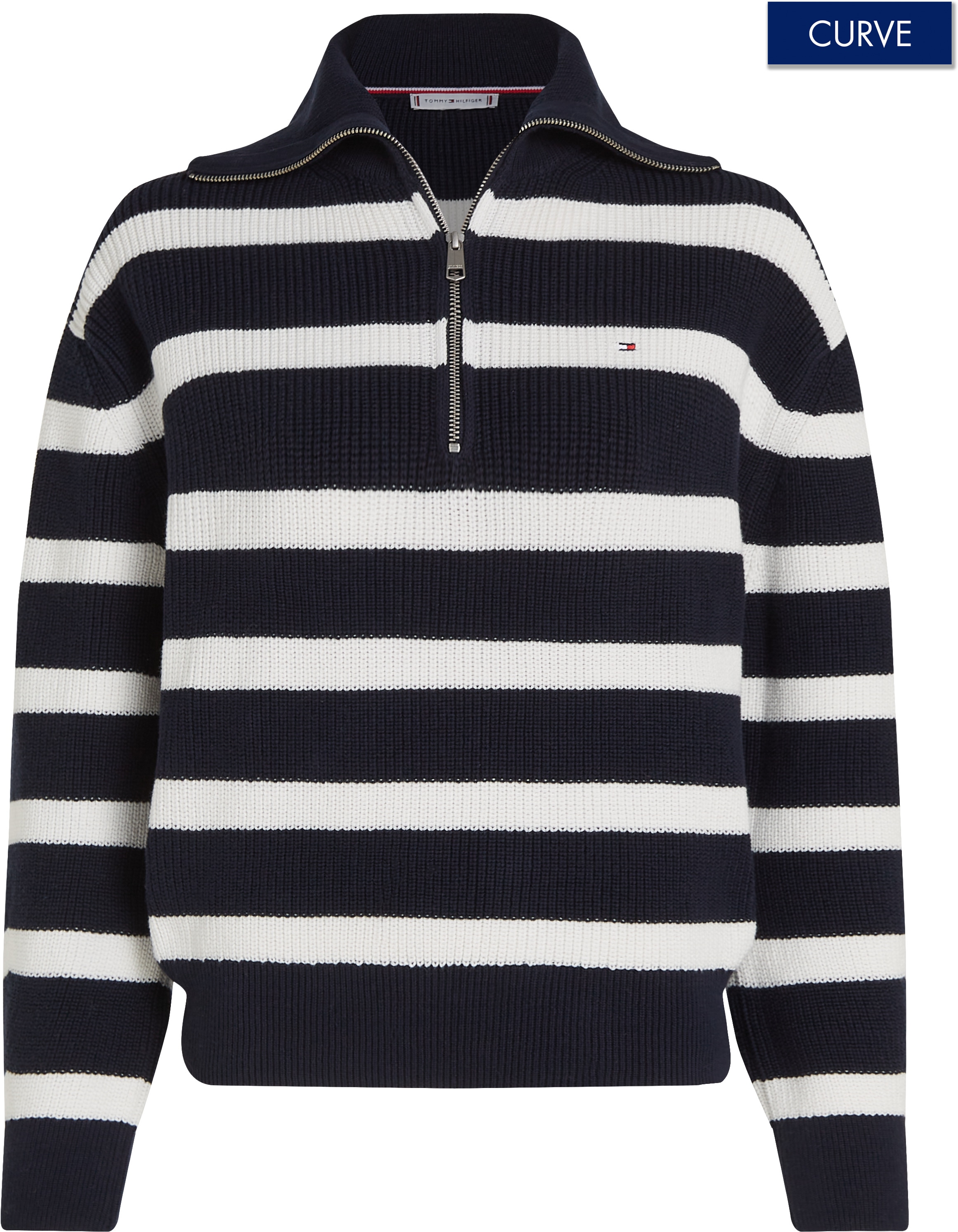 Tommy Hilfiger Curve Troyer »CRV CO CARDI STITCH 1/2 ZIP SWT«, in Großen Größen, Reine Baumwolle, kurzer Zipper