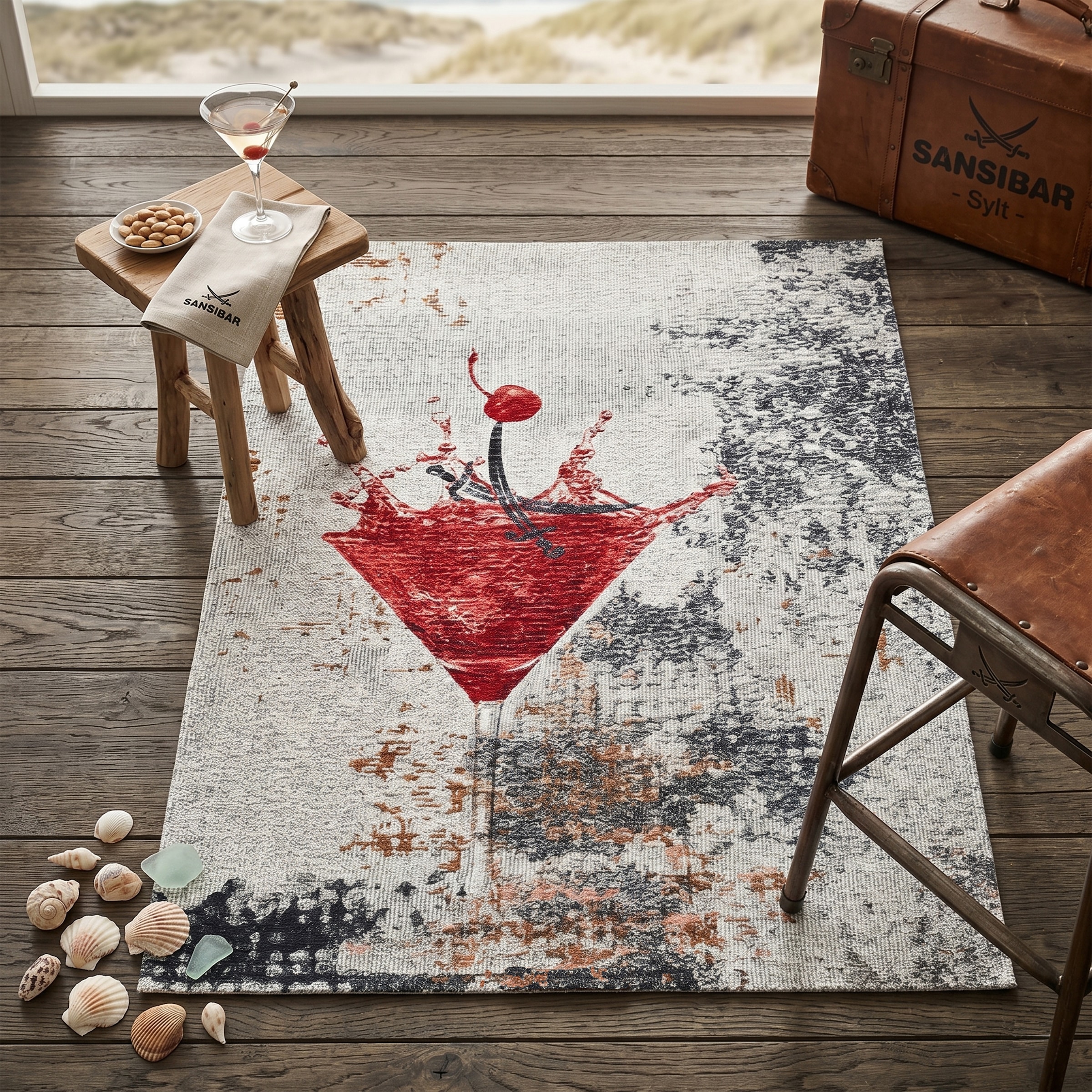 Sansibar Teppich »Keitum 014« rechteckig 3 mm Höhe Flachgewebe, modernes Design, Motiv Martiniglas