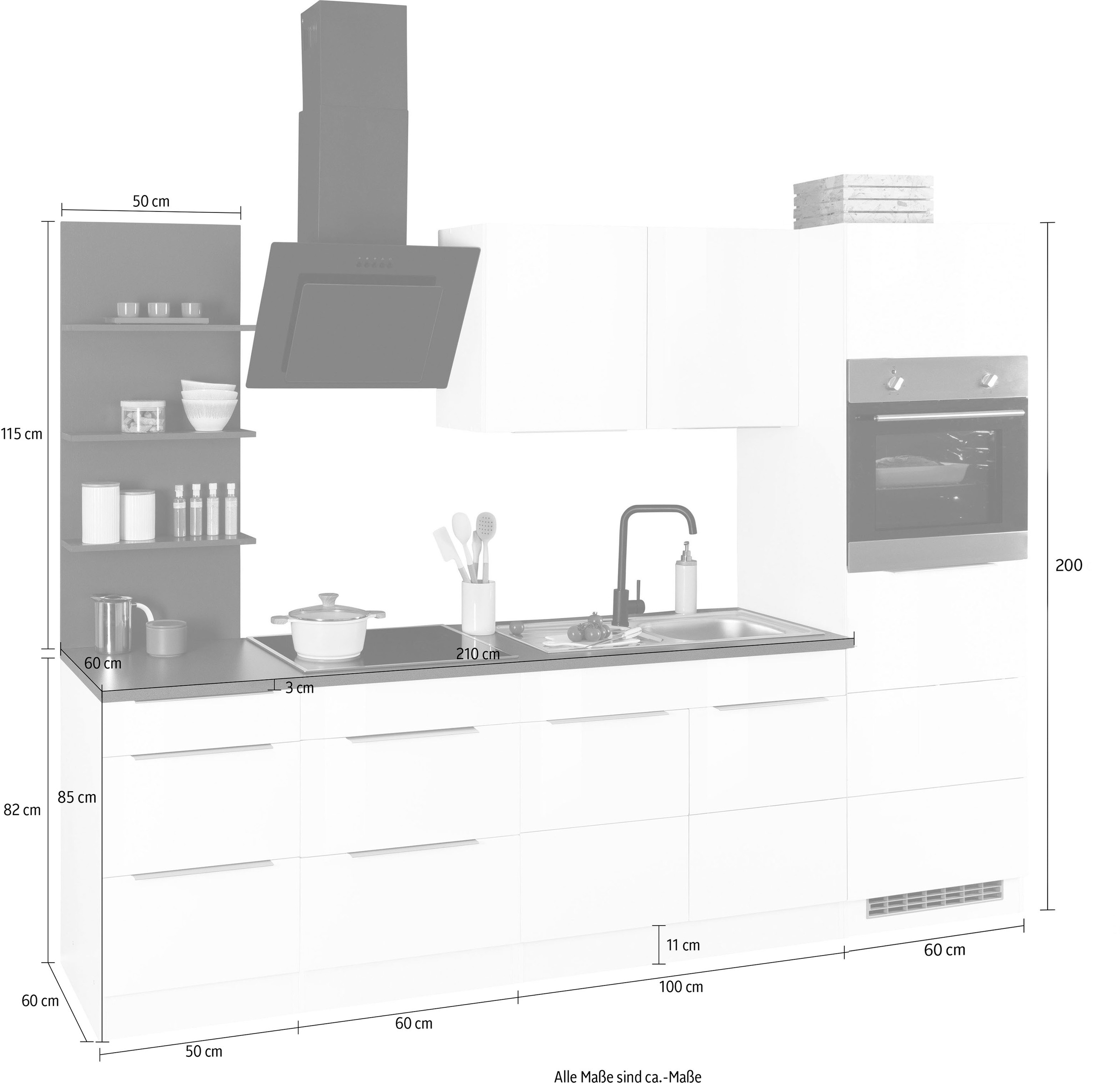 Küchenzeile mit Breite HELD auf MÖBEL »Brindisi«, E-Geräten, Raten 270 cm bestellen