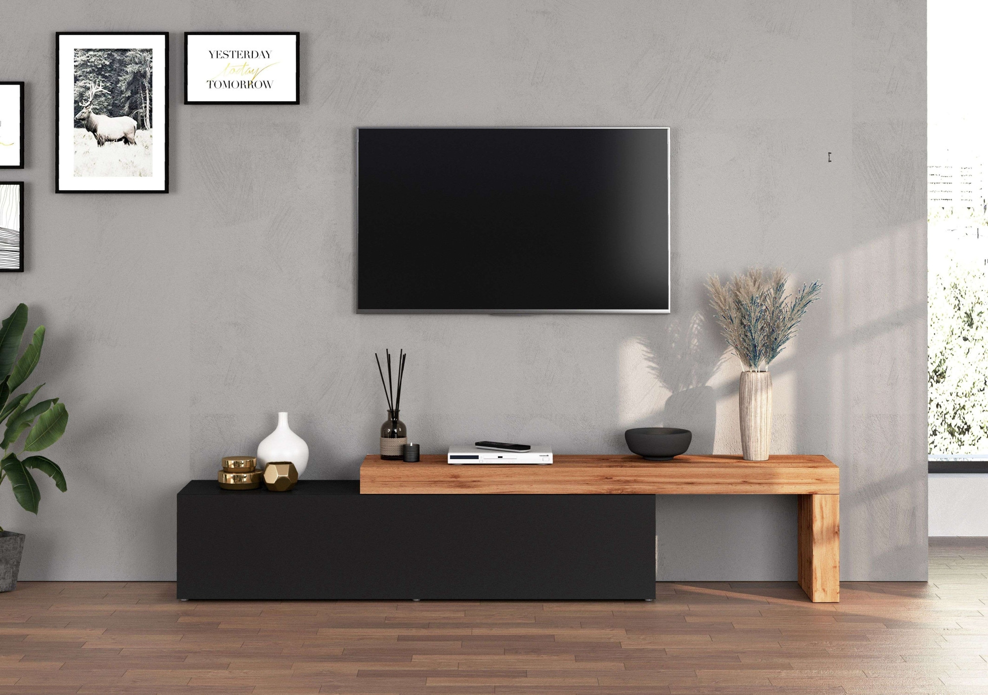 INOSIGN Lowboard »Chronos TV-Board, TV-Schrank«, (1 St., Breite verstellbar von 190 bis 350 cm), Breite 270 cm TV-Board,Lowboard,1 Klappe und ein L-Förmiger Aufsatz