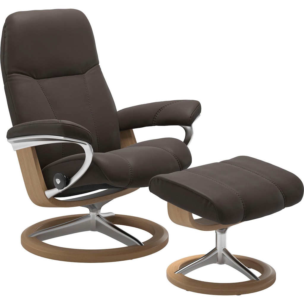 Stressless® Relaxsessel »Consul«, (Set, Relaxsessel mit Hocker), mit Hocker, mit Signature Base, Größe M, Gestell Eiche