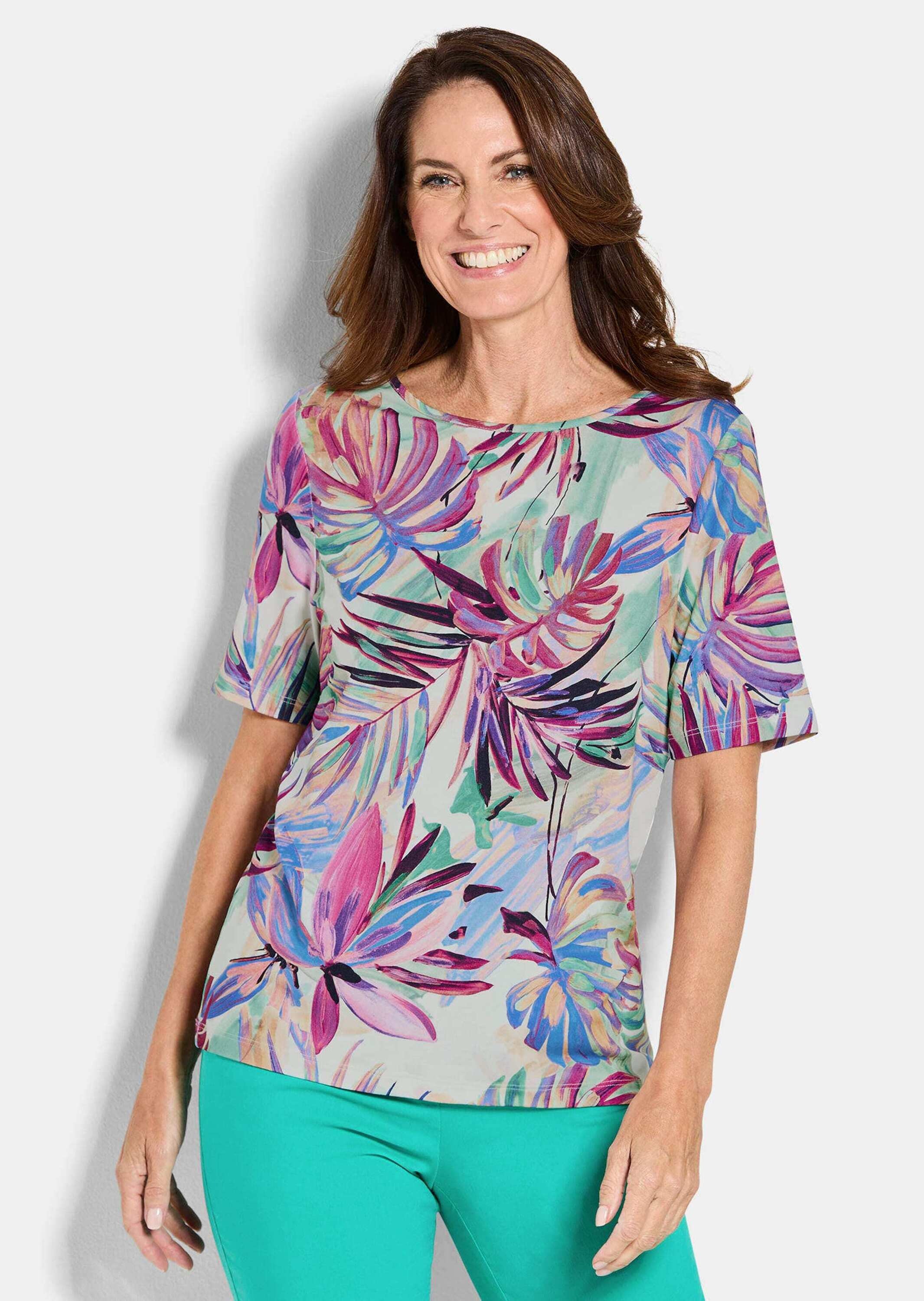 GOLDNER Kurzarmshirt »Kurzgröße Elegantes Shirt-Duo mit Muster-Mix« stretchbequemer Viskosejersey