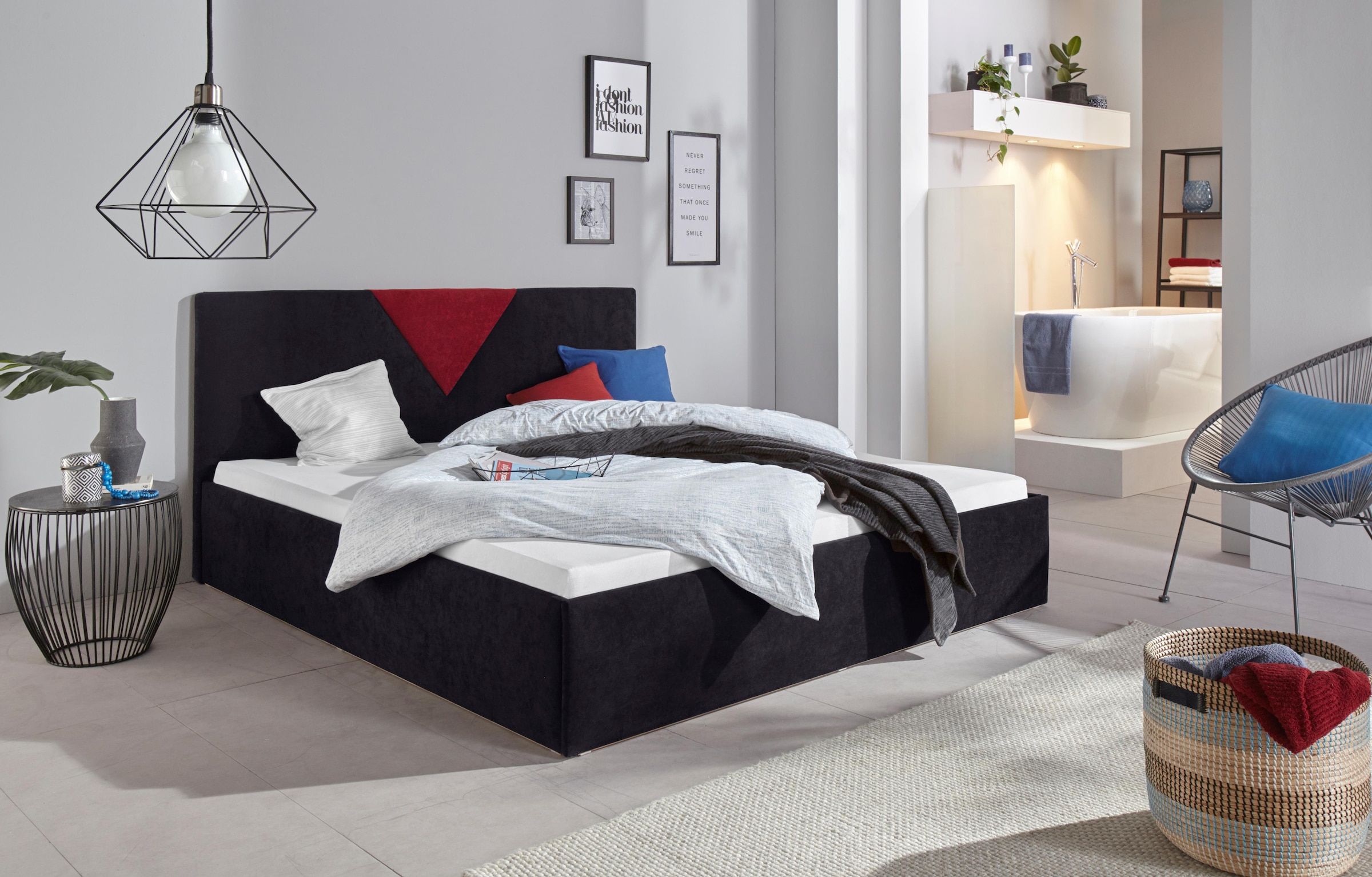 Westfalia Schlafkomfort, Polsterbett »Malibu« inkl. Bettkasten bei Ausführung mit Matratze, schwarz/rot, Bezug Bett: Microfaser (100% Polyester);