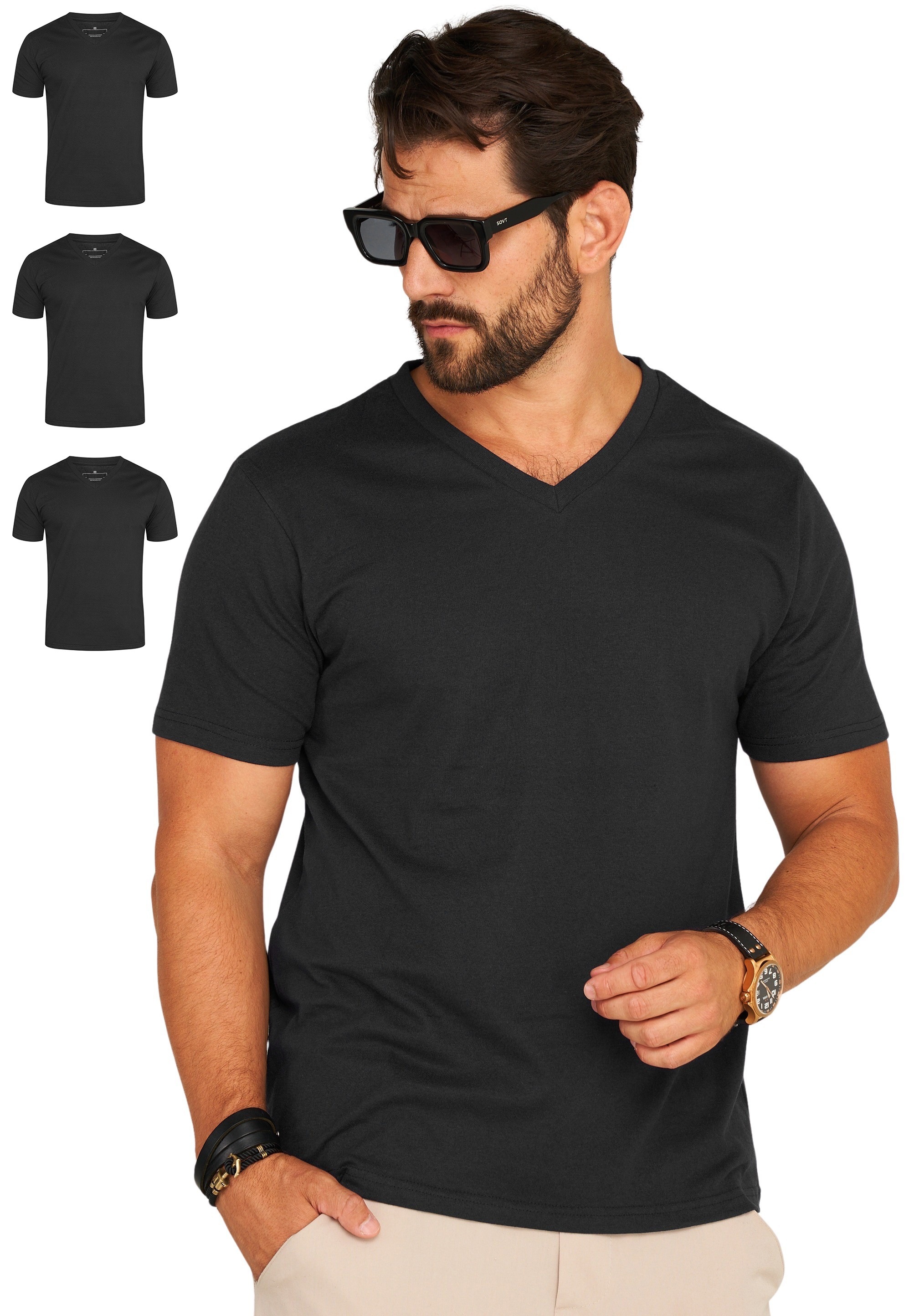 Daily Cotton T-Shirt »Herren Basic Kurzarm Shirt V-Neck V-Ausschnitt« Herren Basic Kurzarm Shirt V-Neck V-Ausschnitt