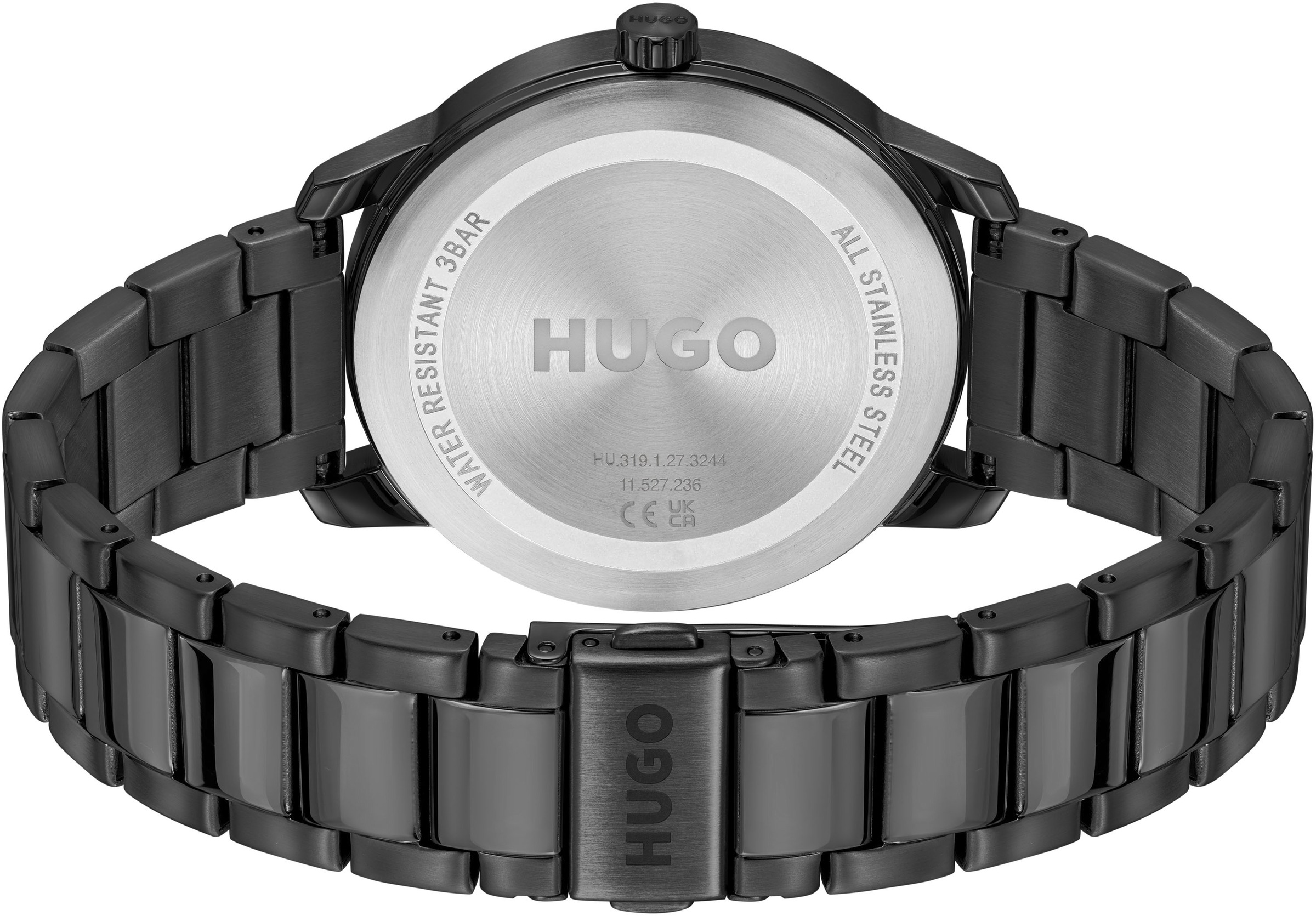 HUGO Quarzuhr »#STAMP«, Armbanduhr, Herrenuhr, analog, Edelstahlarmband