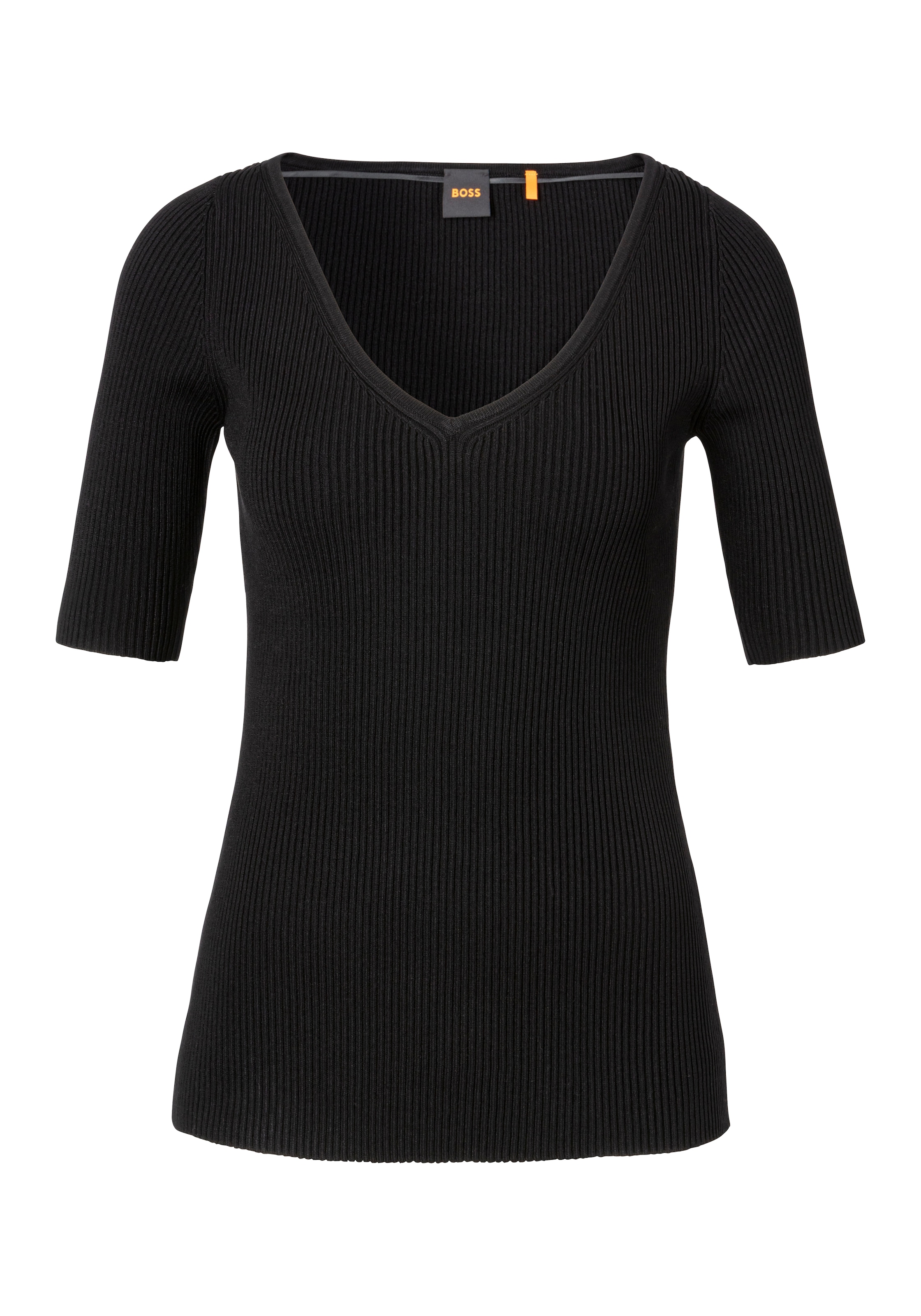 BOSS ORANGE Strickpullover »Faradisco Premium Damenmode«, mit BOSS Metallcharm