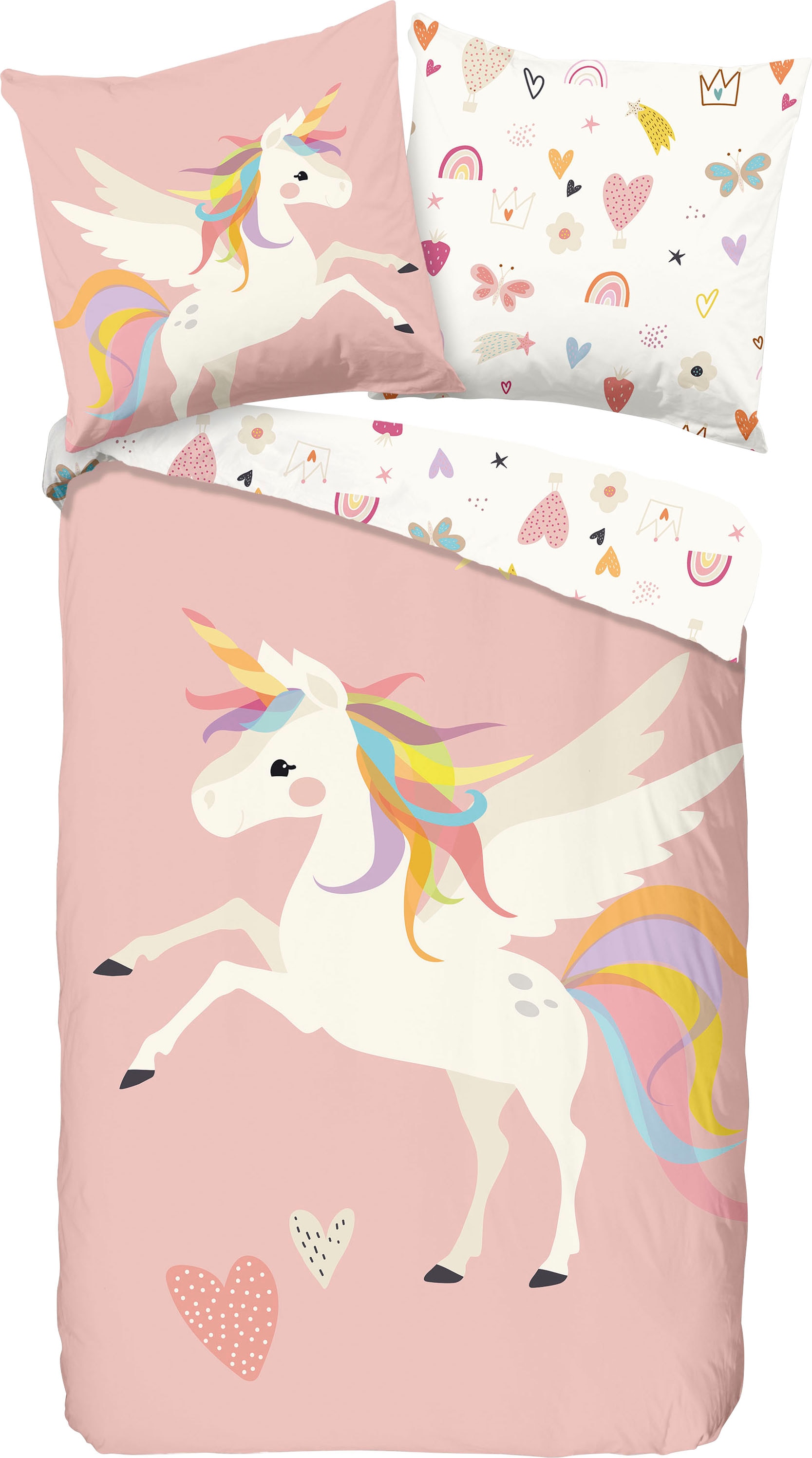 good morning Kinderbettwäsche »Unicorn«, Baumwolle, 135x200, Reißverschluss, Wendeoptik, Mädchen, Einhorn, Rosa