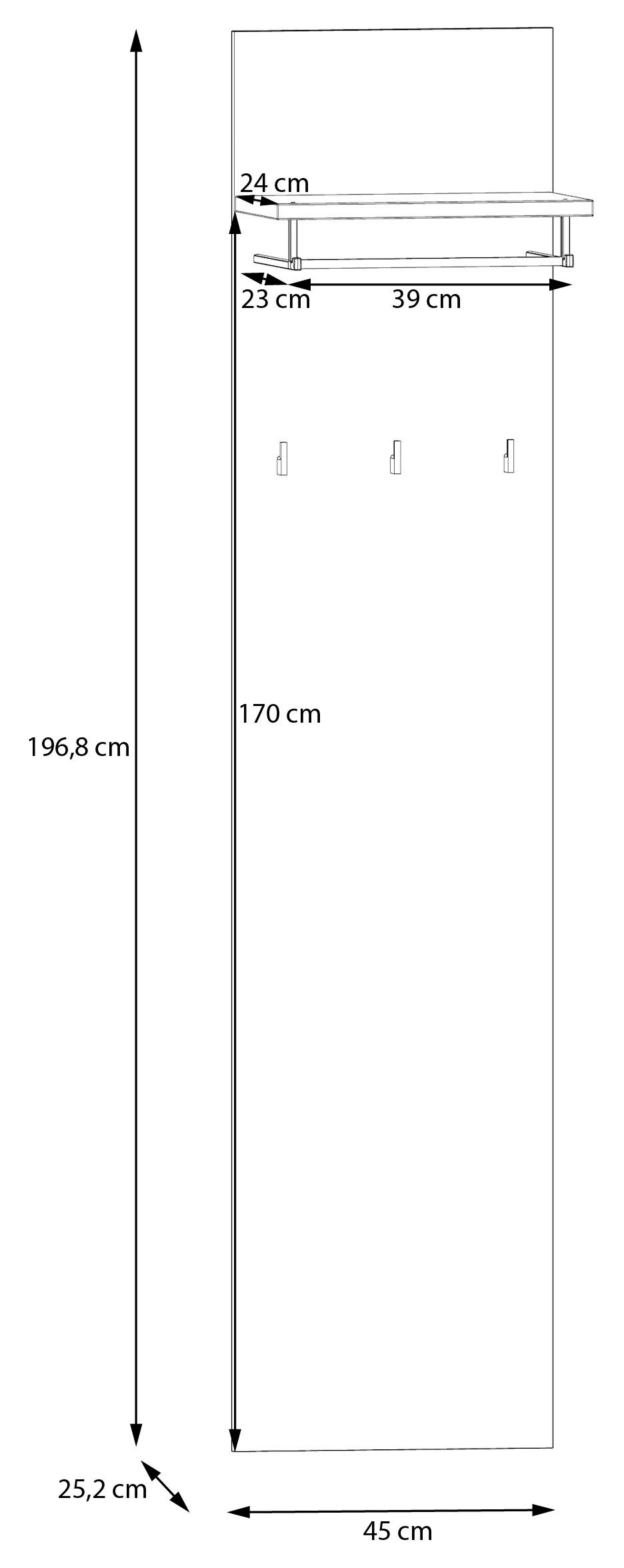 FORTE Garderobenpaneel »Baccio«, (Kombinierbar mit 14164136, 27097631, 93072840), Panell, Kleiderstange, Haken, Kleine Flure