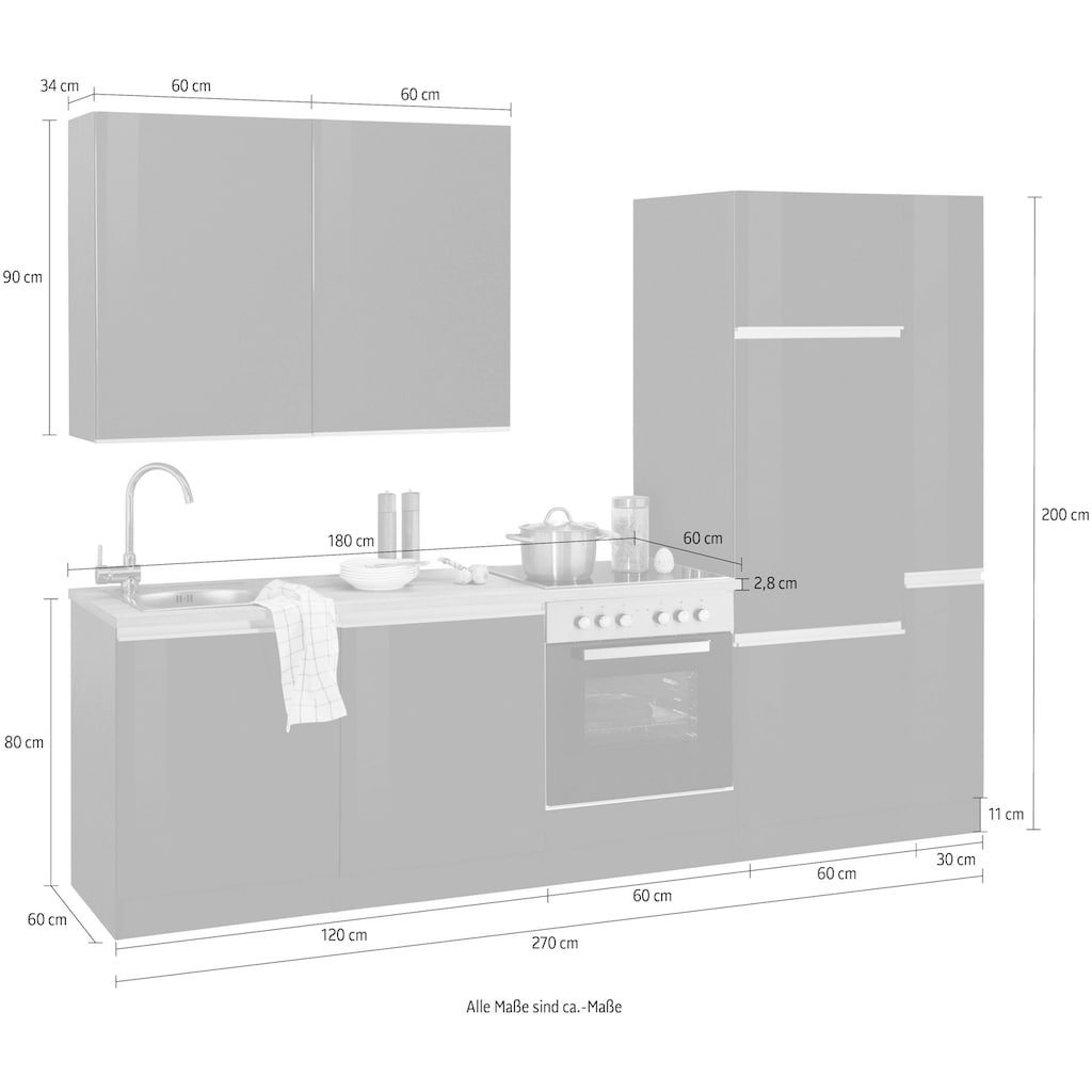 HELD MÖBEL Küchenzeile »Ohio«, ohne E-Geräte, Breite 270 cm