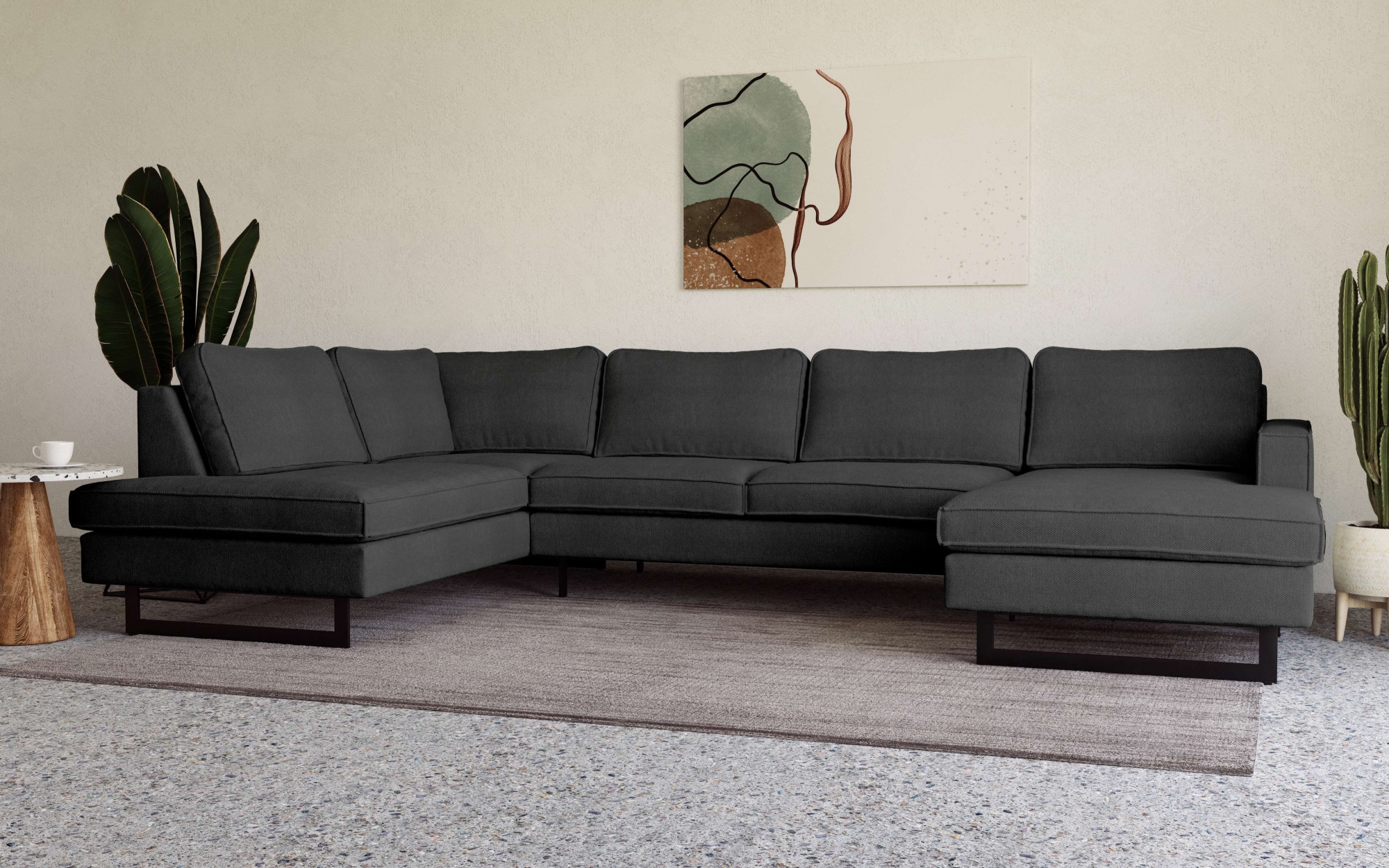 Places of Style Wohnlandschaft »Pinto, 350 cm, U-Form, XXL, mit Ottomanen«, Cord, Feincord, Luxus-Microfaser Leder und Chenille