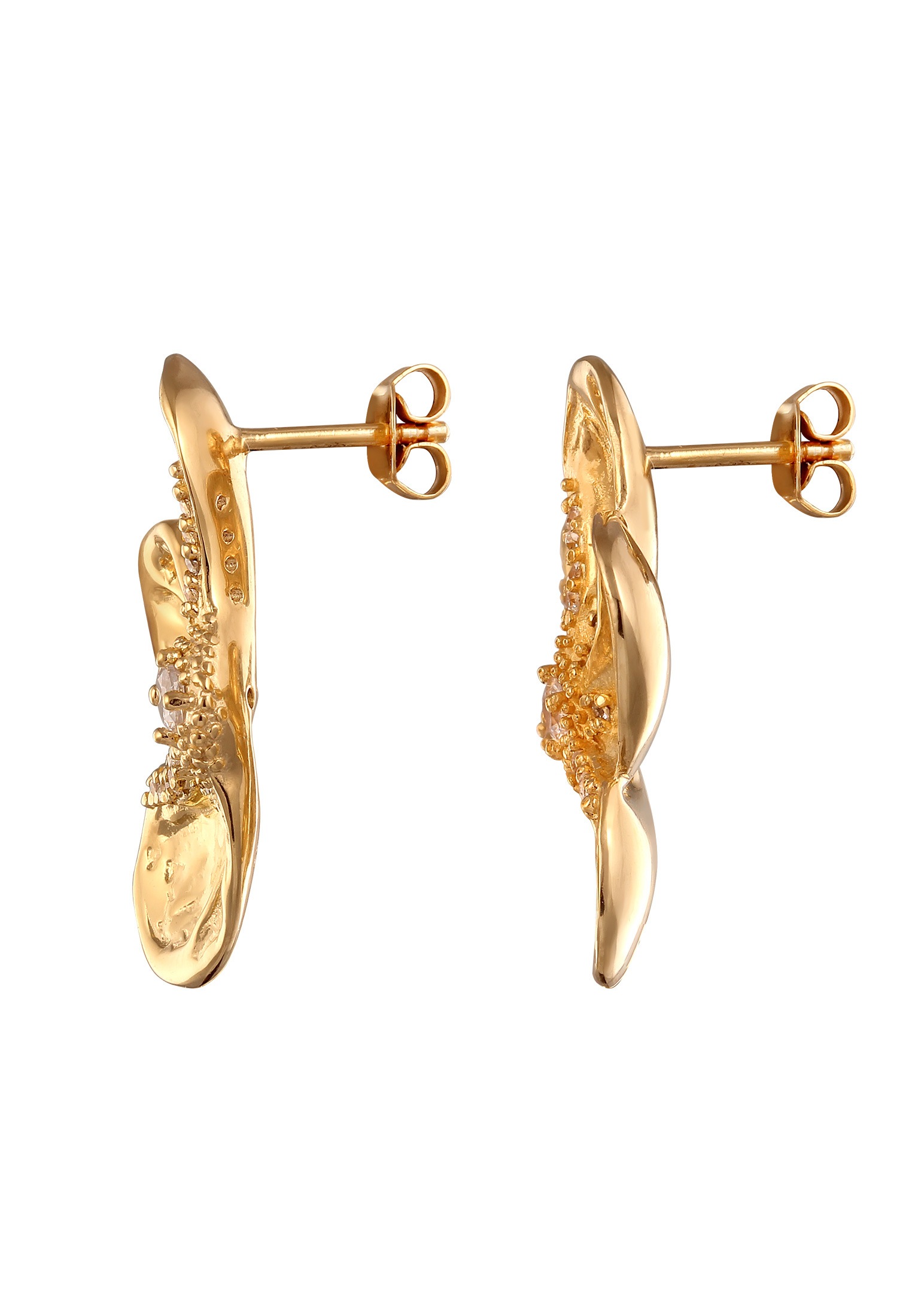 Elli Premium Paar Ohrstecker »Ohrringe Blume Zirkonia Weiß Diamantschliff 925 Sterling Silber gold-plated«