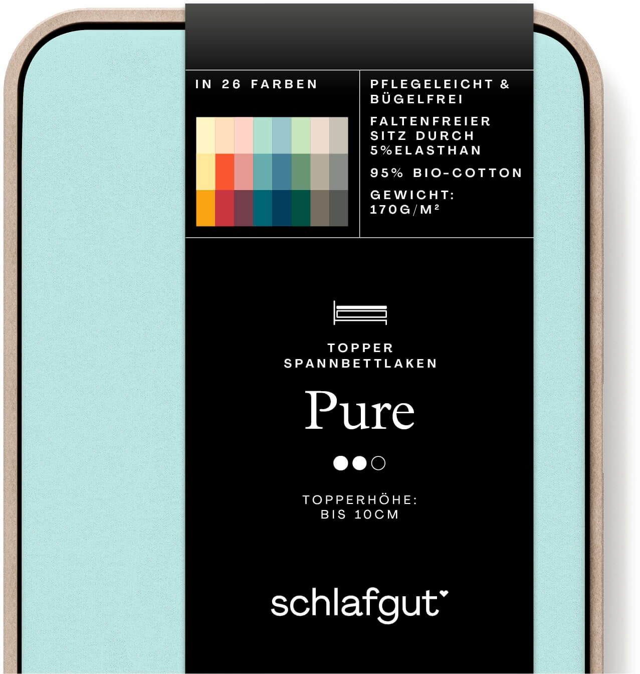 Schlafgut Spannbettlaken »PURE TOPPER in Gr. 90x200, 140x200 oder 180x200 cm, Laken für Topper« aus 95% Bio-Baumwolle 5% Elasthan, für Matratzen bis 10 cm Höhe