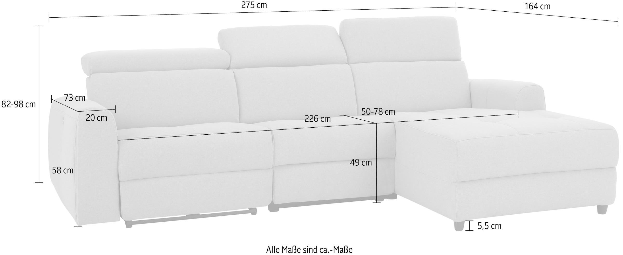 Home affaire Ecksofa »Sentrano, L-Form,«, 275 cm, man. o. elektr. Relaxfunktion und USB/Kopfverstellung