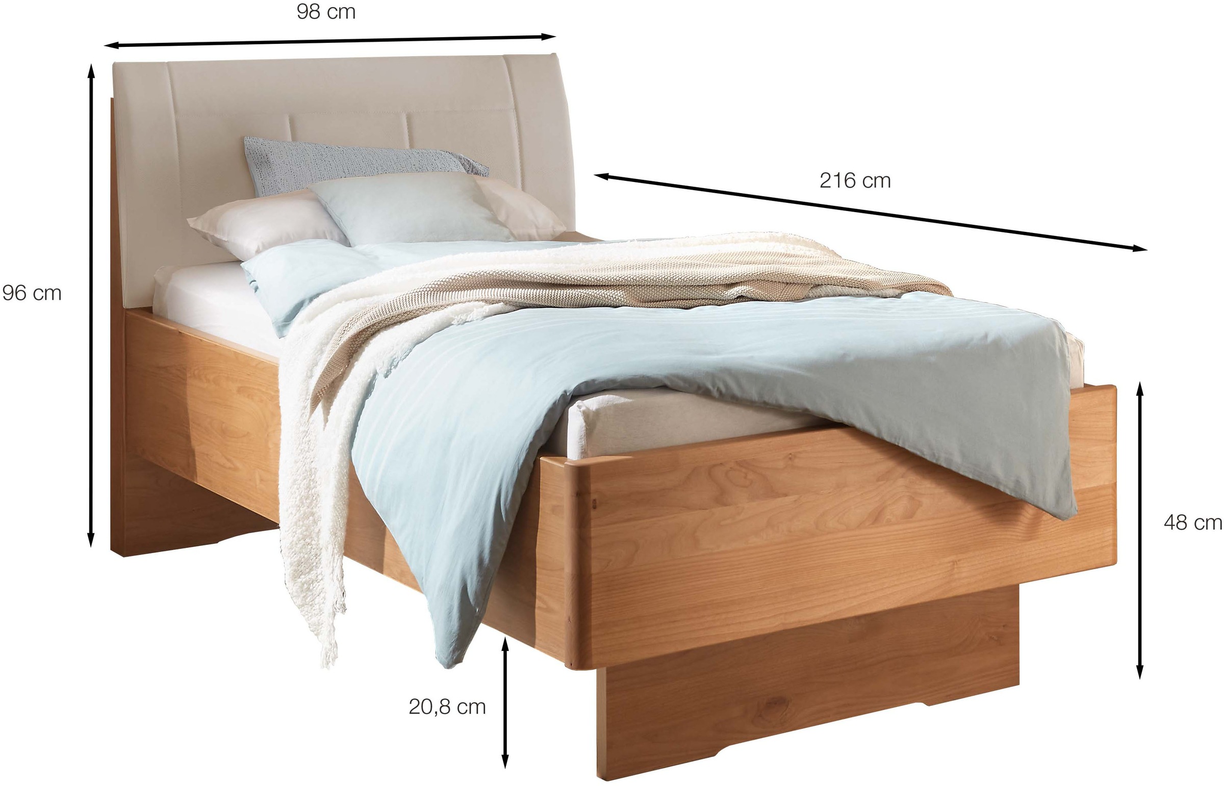 WIEMANN Holzbett »Cardiff, Bettgestell, Bettrahmen, teilmassiv, mit Polsterkopfteil« Belastbarkeit 110/220 Kg, 4-fache höhenverstellbar, MADE IN GERMANY,  Fußteil aus Massivholz, verschiedene Größen