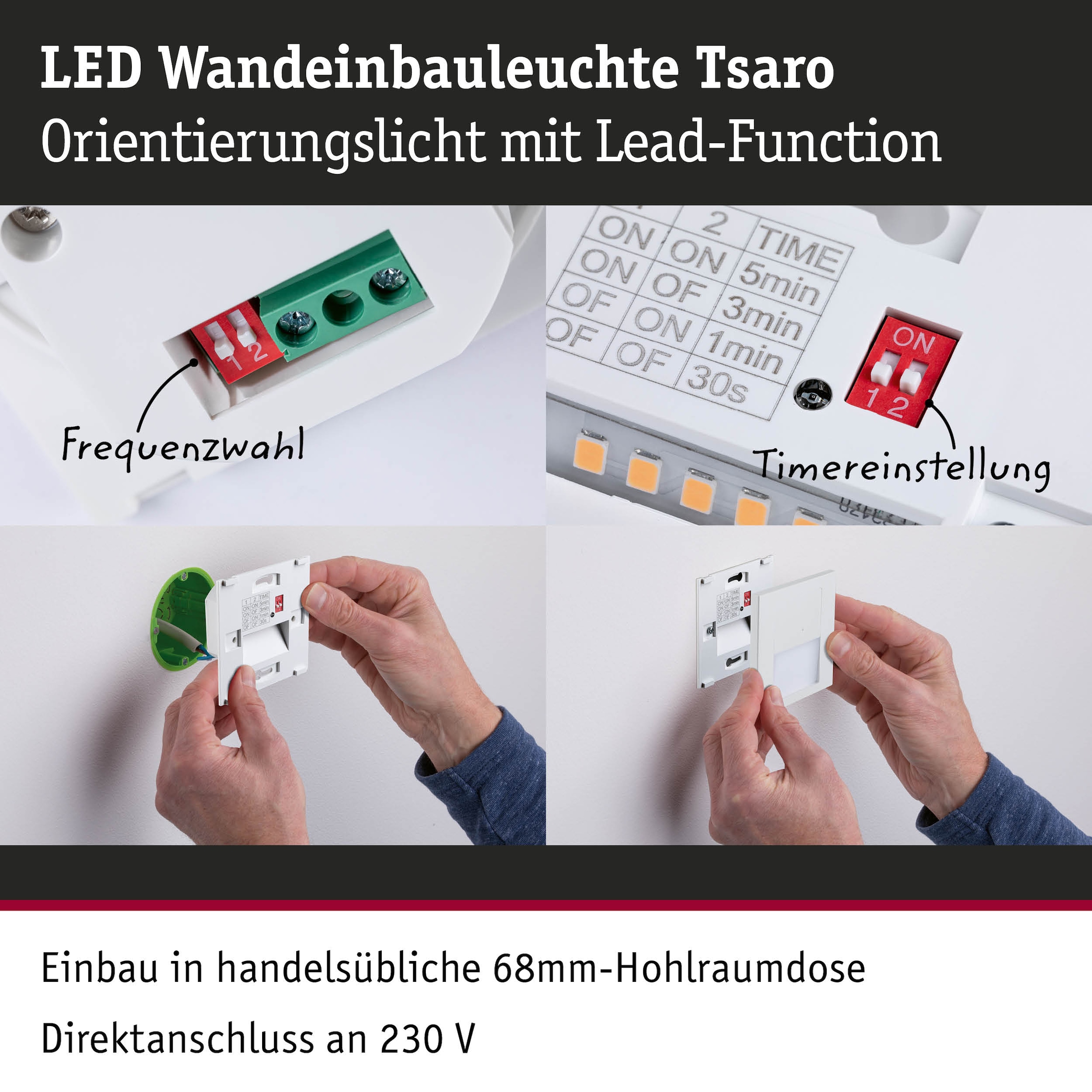 Paulmann LED Einbauleuchte »LED Wandeinbauleuchte Tsaro eckig 80x36mm« 1 Stk. Warmweiß
