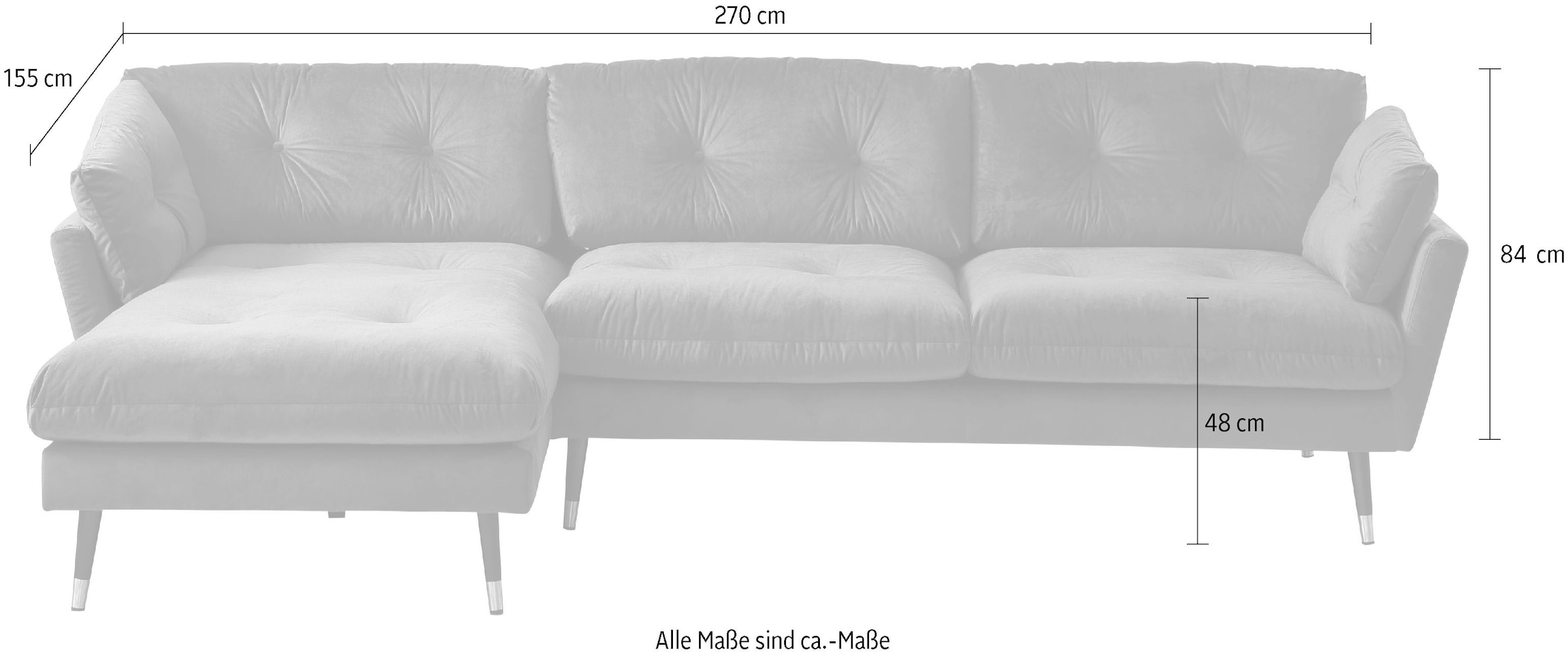 Trends by HG Ecksofa »Japan L-Form« mit Fuß in Holz-Metallkombination, Recamiere rechts oder links