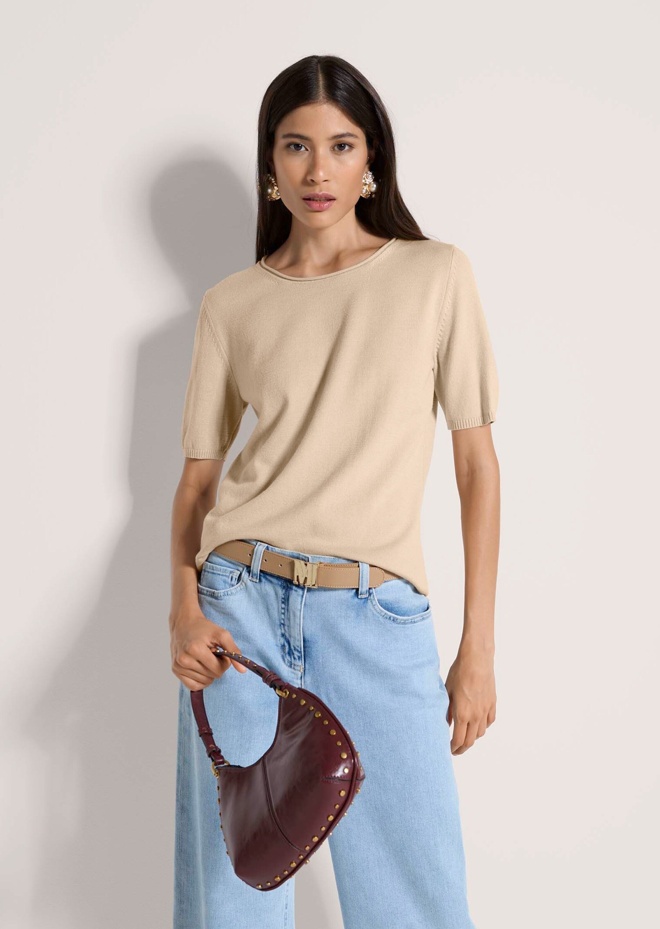 MADELEINE Longpullover »Strickshirt Sommerpulli mit Rollkante« schmale Rippenabschlüsse