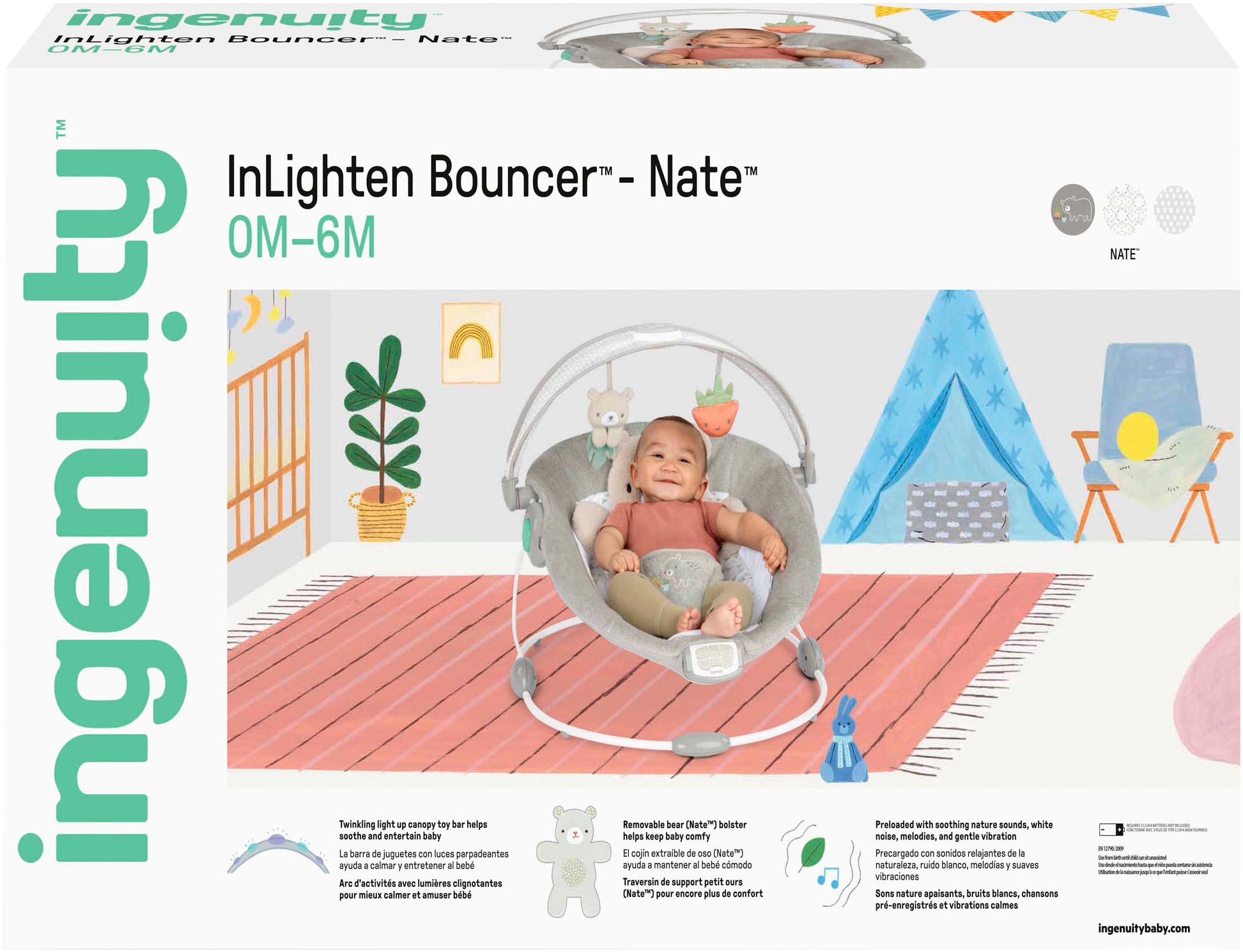 ingenuity Babyschaukel »InLighten Bouncer™ - Nate™«, bis 9 kg, mit Licht und Sound