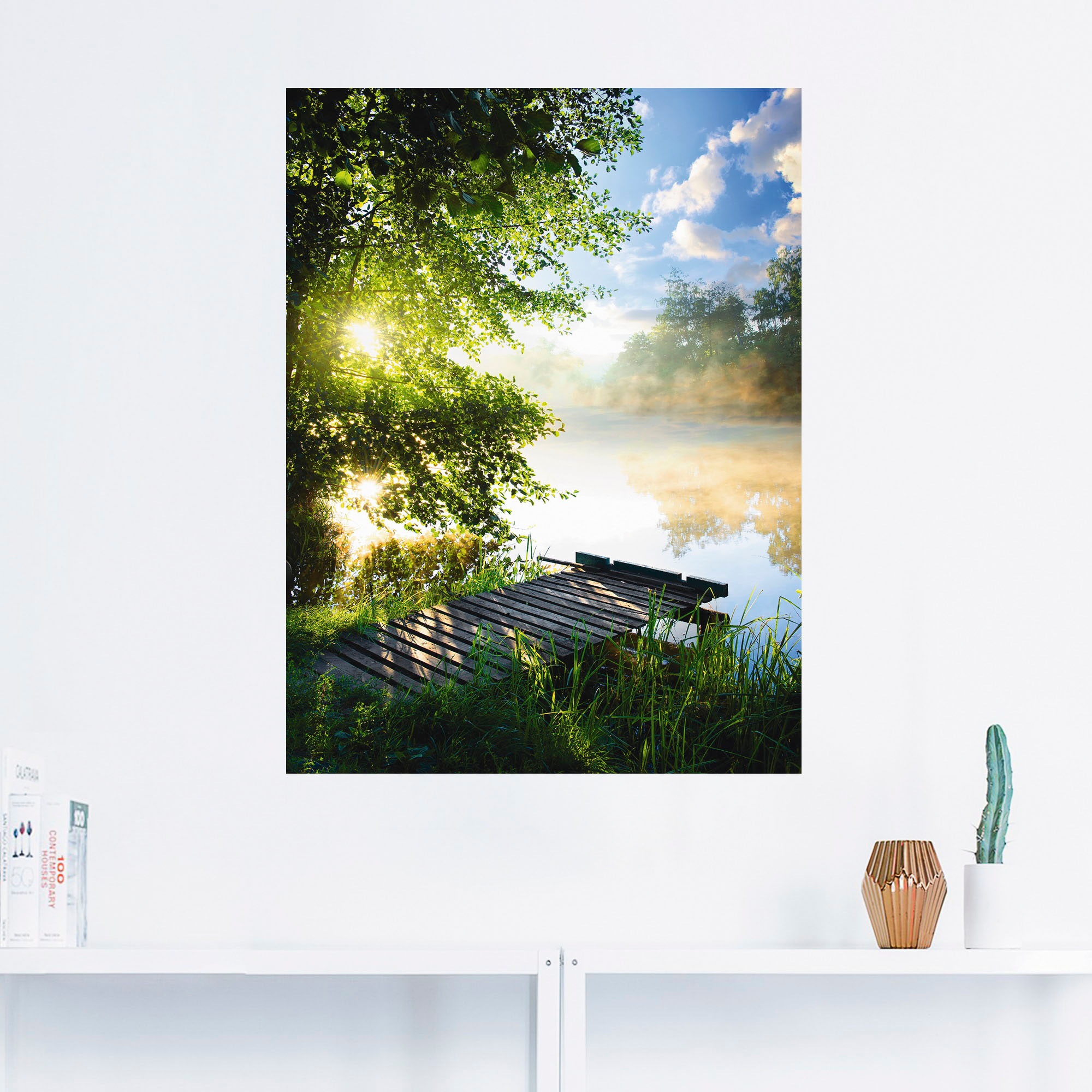 Artland Wandbild »Angelsteg am Morgen«, Gewässer, (1 St.), als Alubild, Outdoorbild, Leinwandbild, Poster, Wandaufkleber