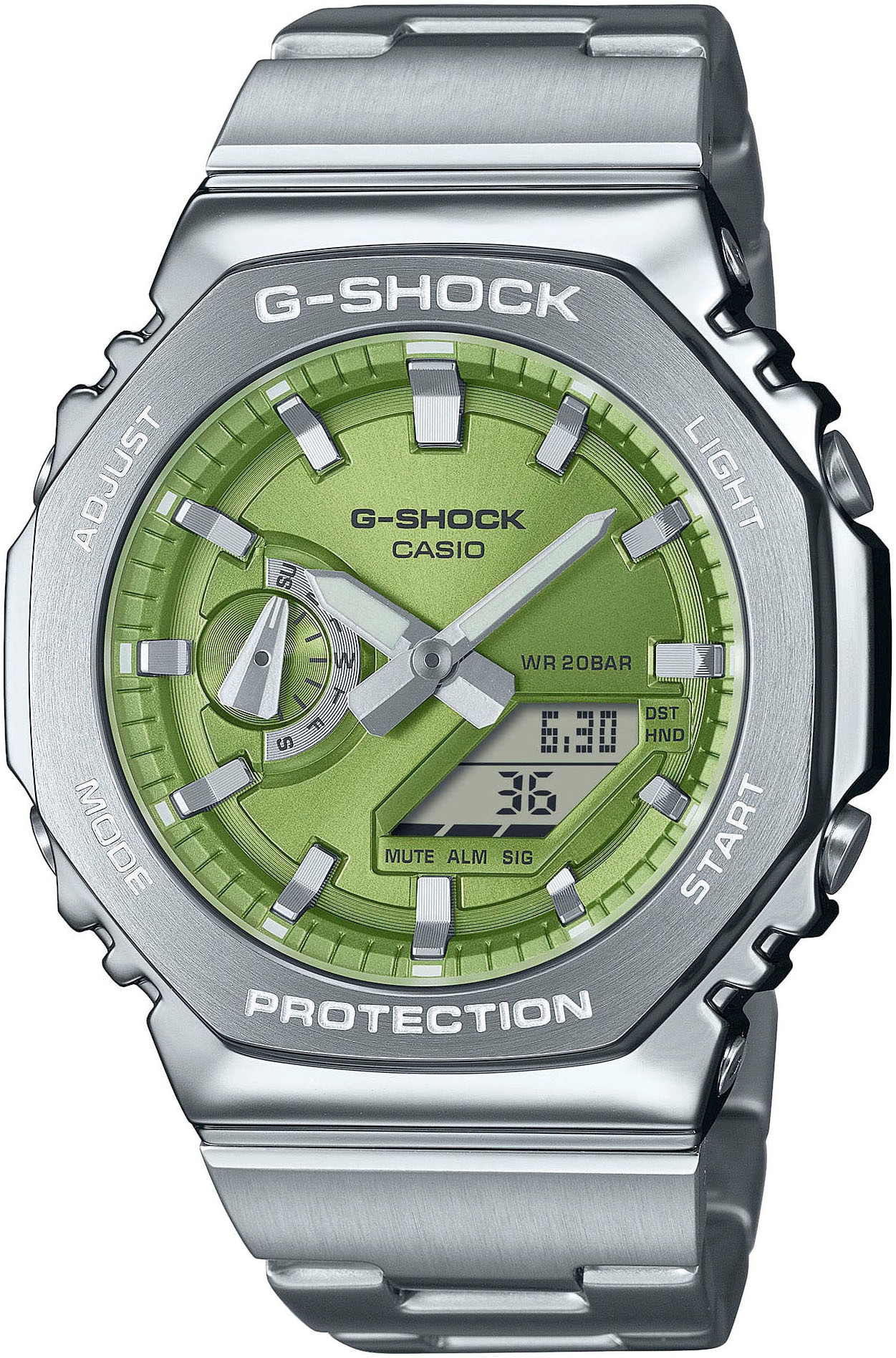 CASIO G-SHOCK Chronograph, Quarzuhr Armbanduhr,Herren,digital,bis 20bar wasserd.,Edelstahlarmband