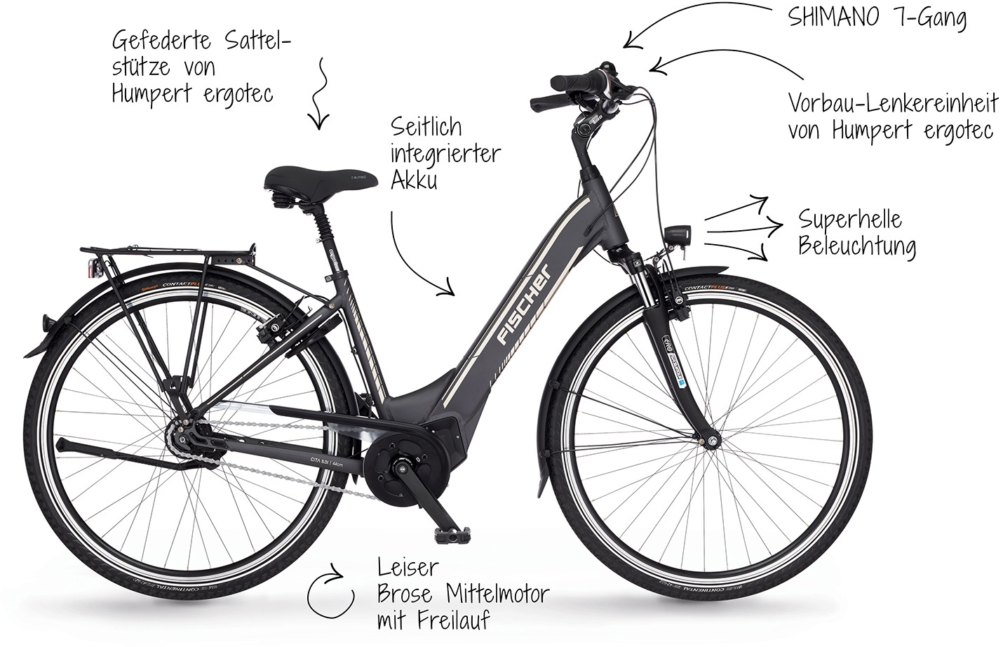 FISCHER Fahrrad E-Bike »CITA 5.0i 504«, 7 Gang, Pedelec, Elektrofahrrad für Damen u. Herren