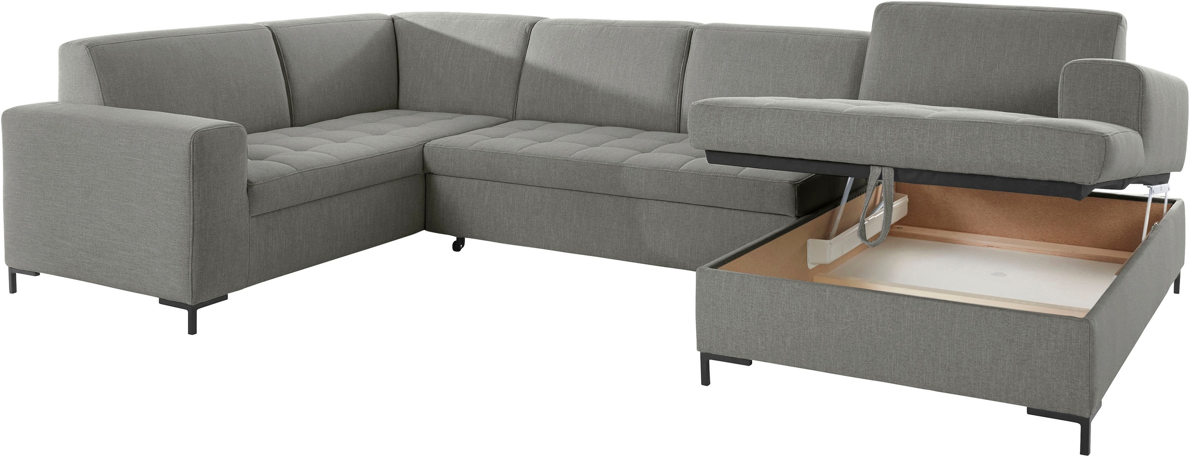 OTTO products Wohnlandschaft »Grazzo, aktuelle Steppung im Sitz, viel Platz, zeitlos, U-Form«, hochwertige Stoffe aus recyceltem Material, Steppung im Sitzbereich